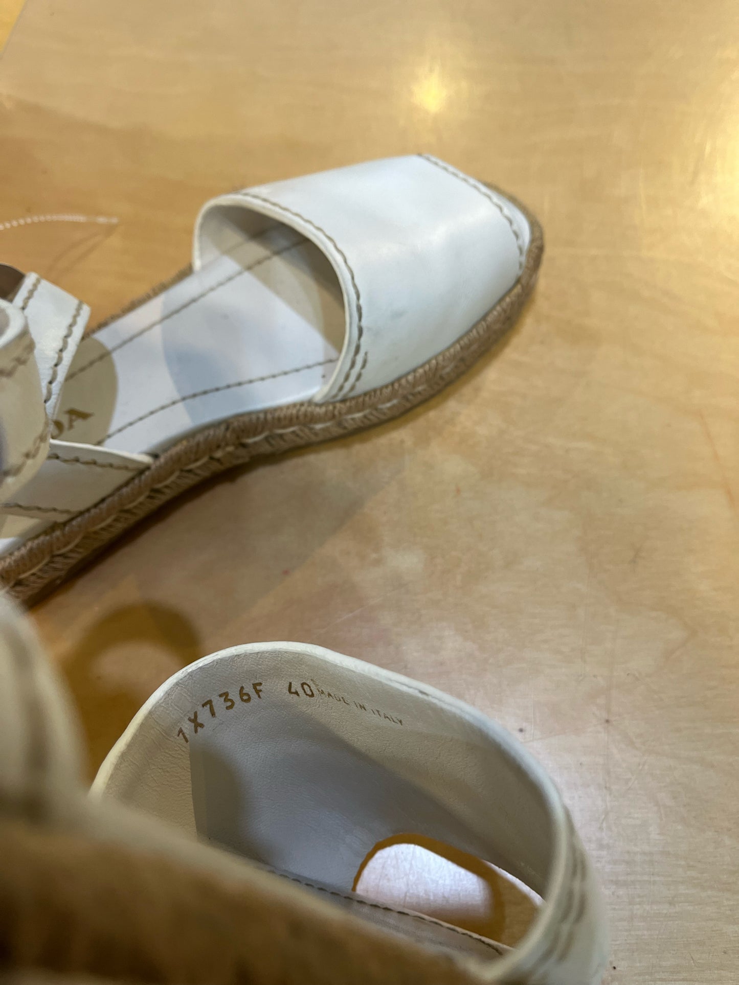 Prada White Leather Espadrille Sandals