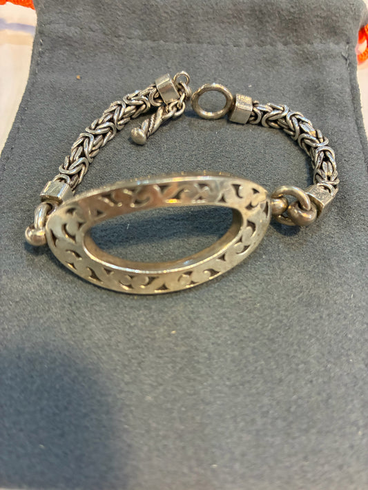 Lois Hill Silver Open Oval Filigree and byzantine link bracelet