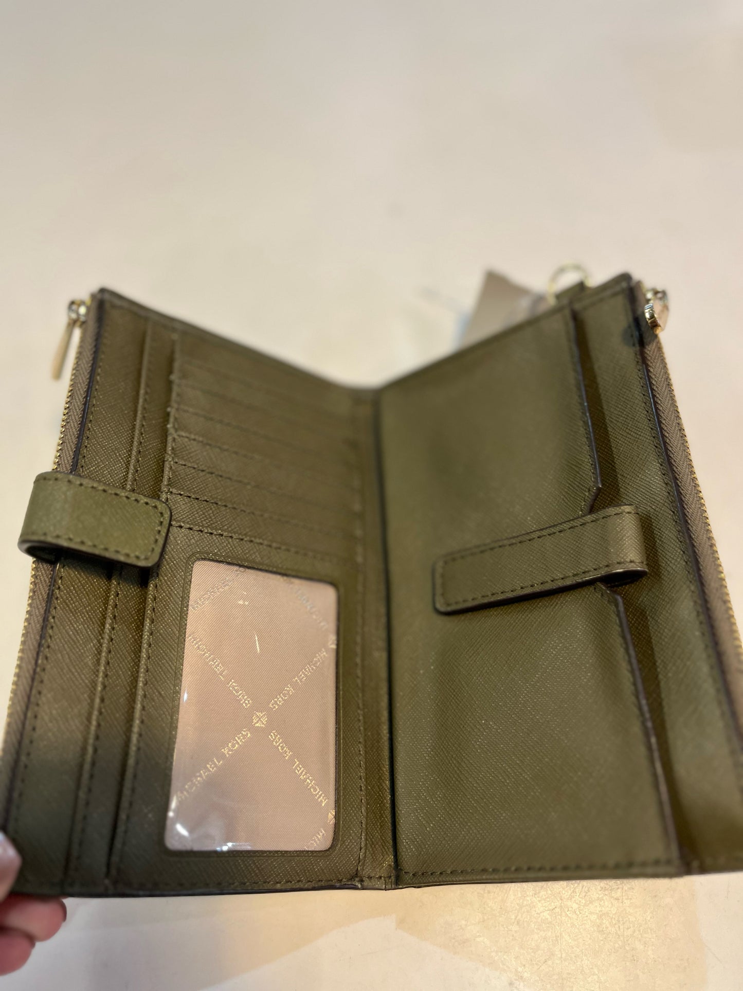 Micheal Kors Olive Green "Jet Set Travel Double-Zip" Wallet