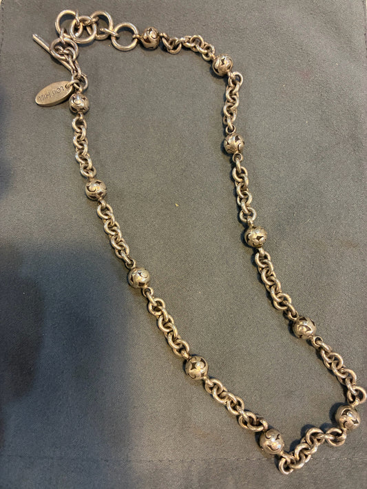 Lois Hill Sterling Silver Cut Out Round Station and Rolo Link Toggle Necklace