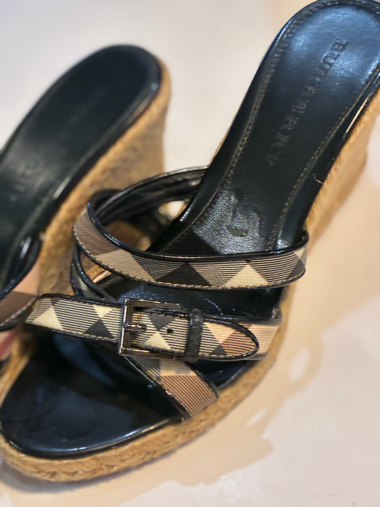 Burberry Plaid Wedge Sandals