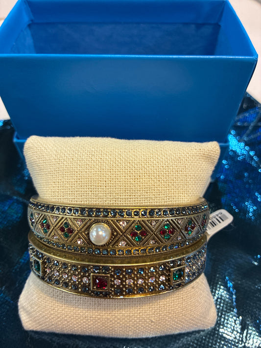 Heidi Daus "Daily Double 2 Bracelets Goldtone Brass Set of 2"