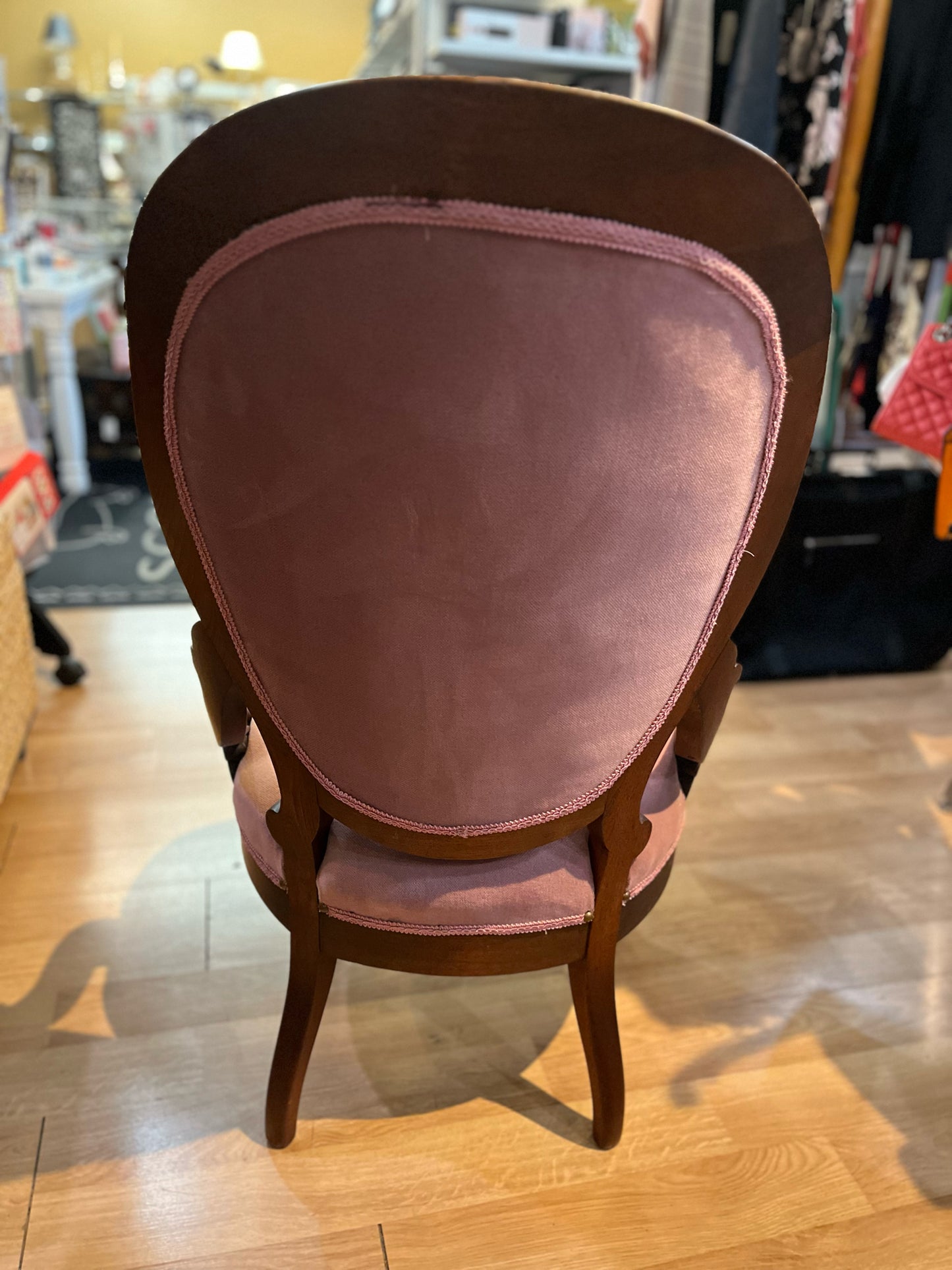 Pink & Walnut Victorian Balloon Accent Chair