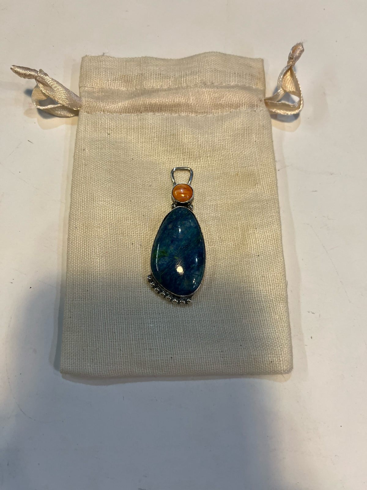 Sterling Sterling Silver Blue & Orange Stone Pendant