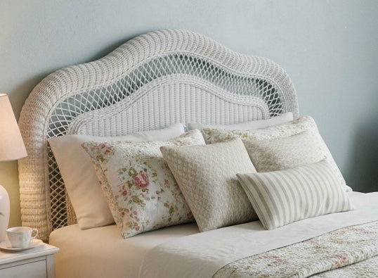 Vintage White Wicker Rattan Full Headboard