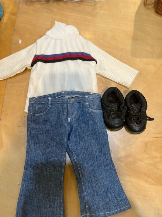 Pleasant Company Stripe Sweater, blue Jeans, black sneakers Outfit