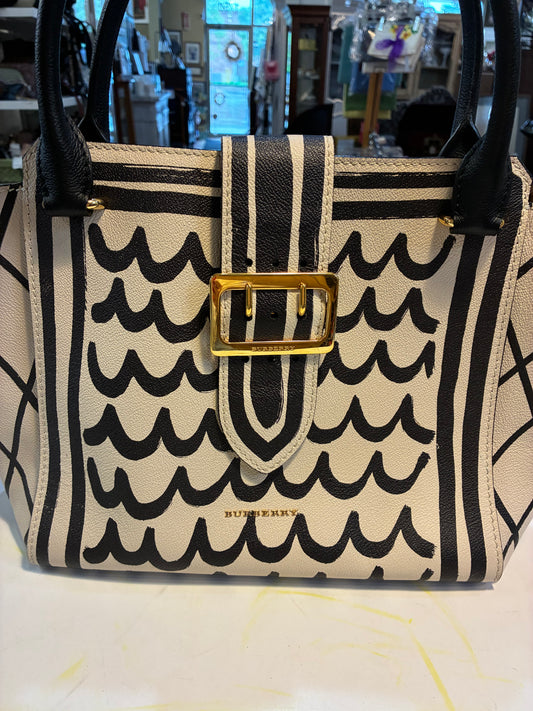Burberry Calfskin L'oeil Print Medium Buckle Tote - Rare geometric pattern