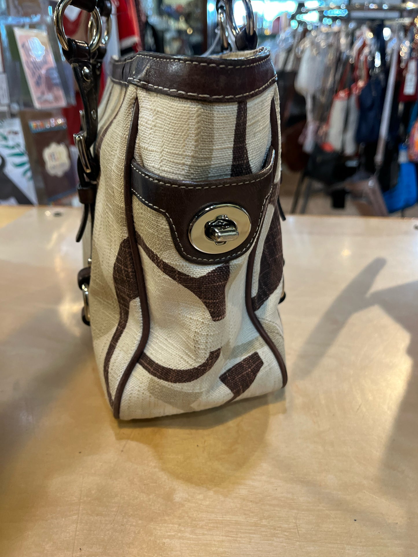 Coach Beige Signature “Gallery Tote” Handbag