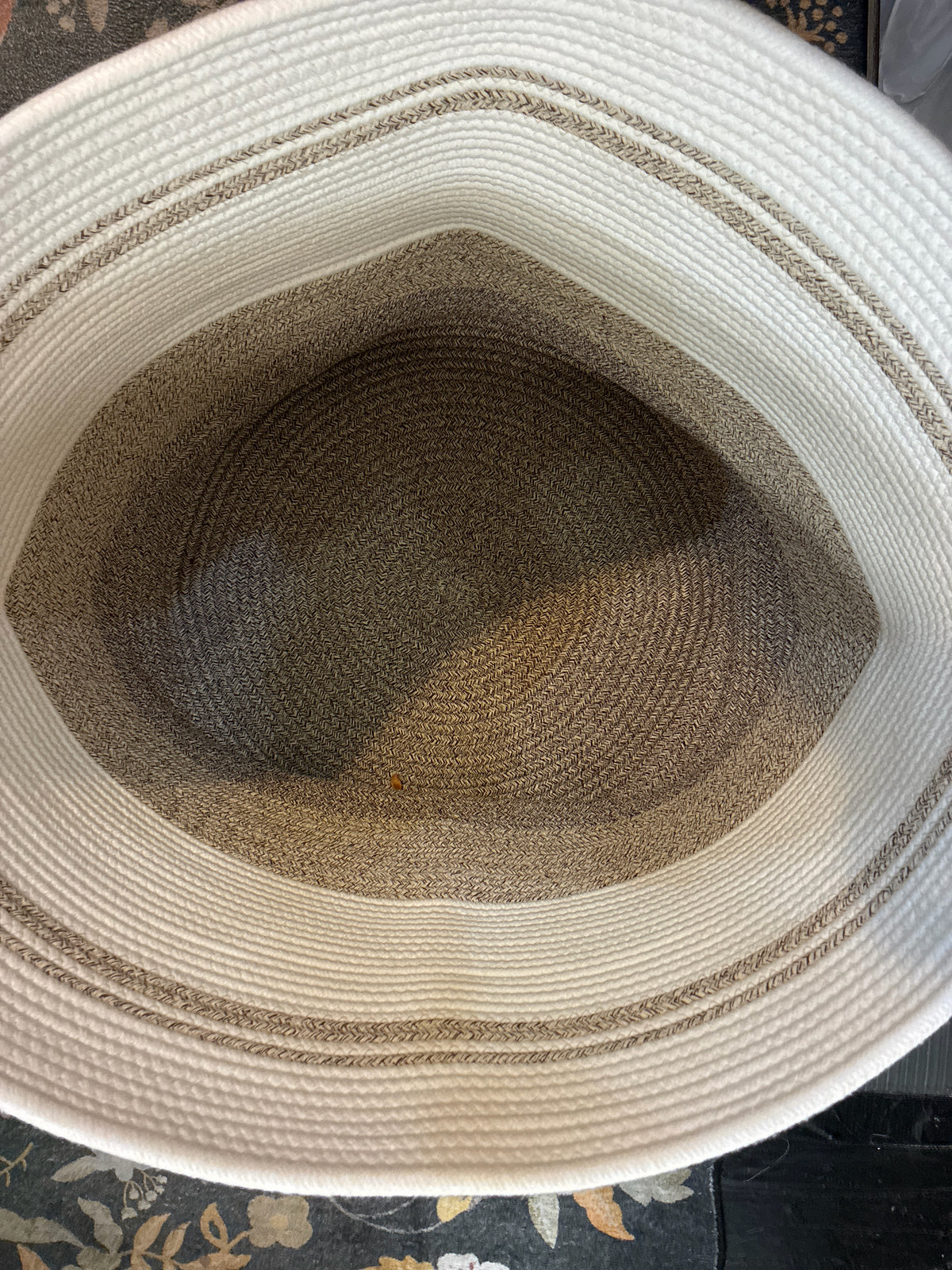 NWT White & Gray Woven Round Basket w/ handles