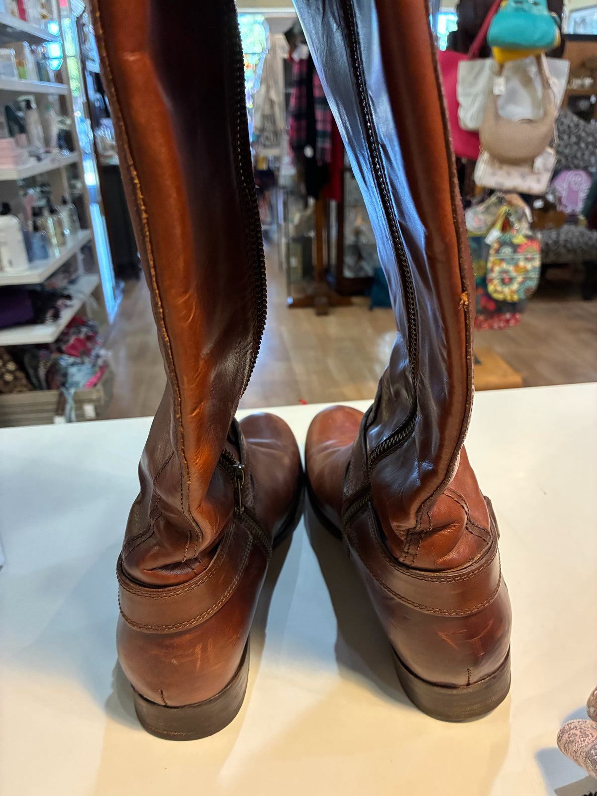 Frye Melissa Harness Boots Cognac