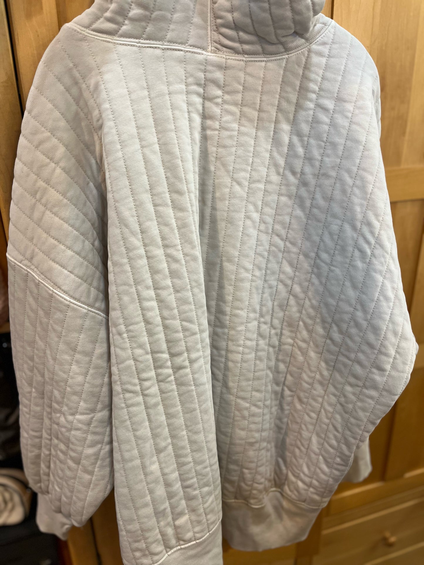 Free People Beige “Sprint to the Finish” Quilted Sweatshirt