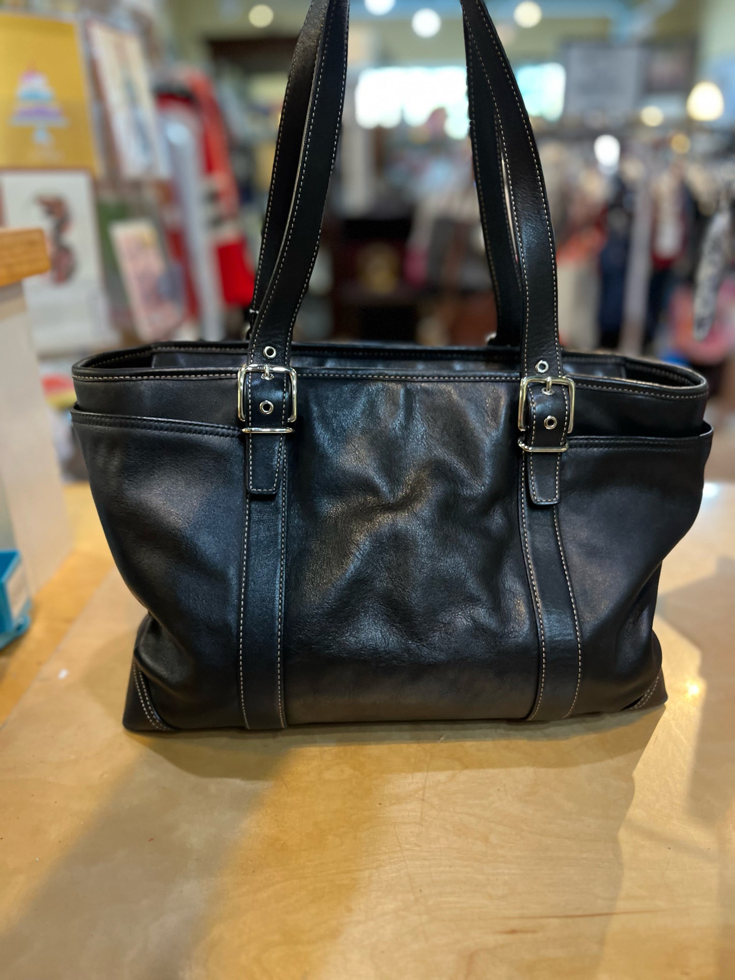 Coach Black Leather Large Tote/ Diaper Handbag