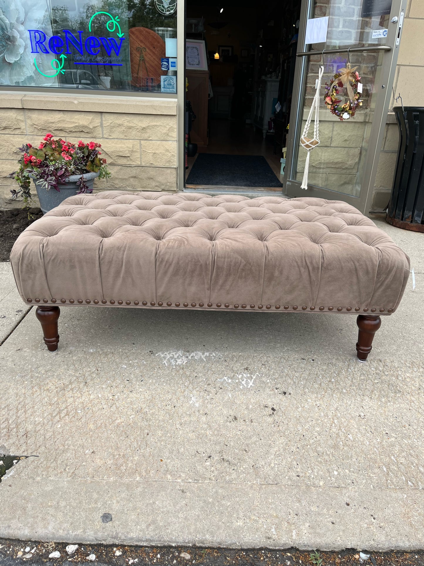 World Market Brown Tufted Fabric Ottoman