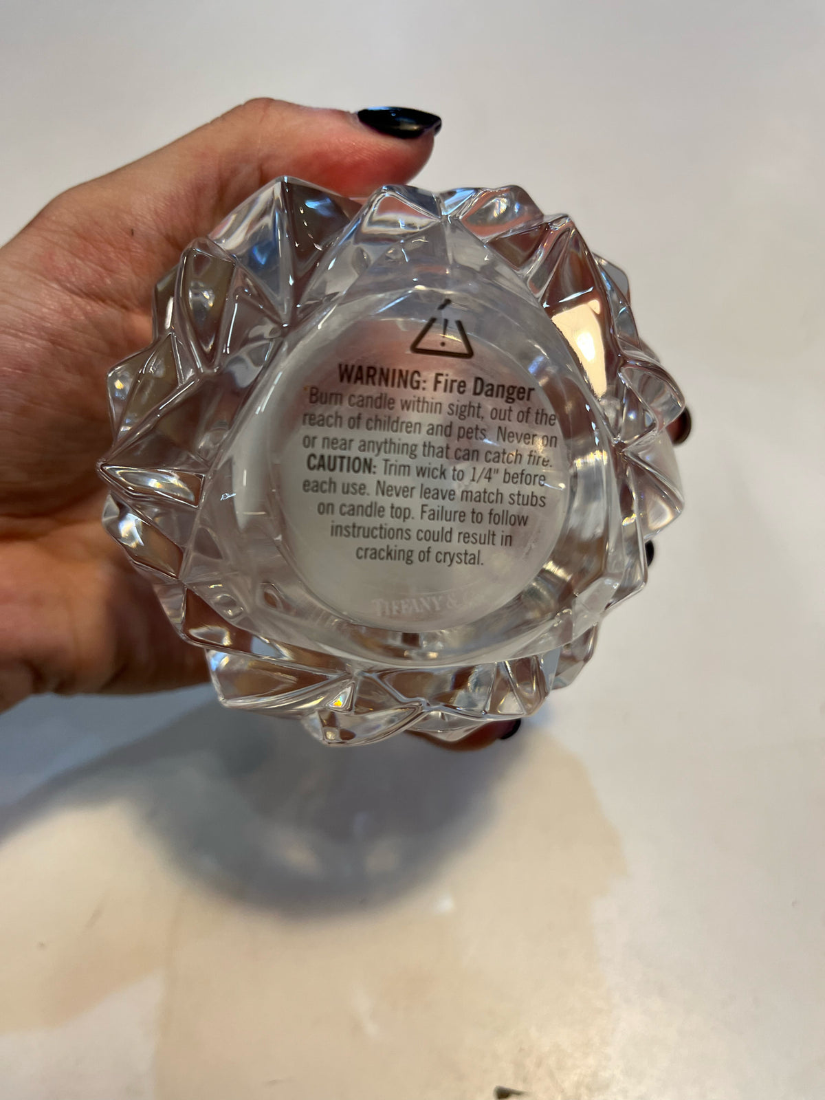 Vintage TIFFANY & CO Crystal ROCK CUT 3" Votive Tea Light Candle Holder with box