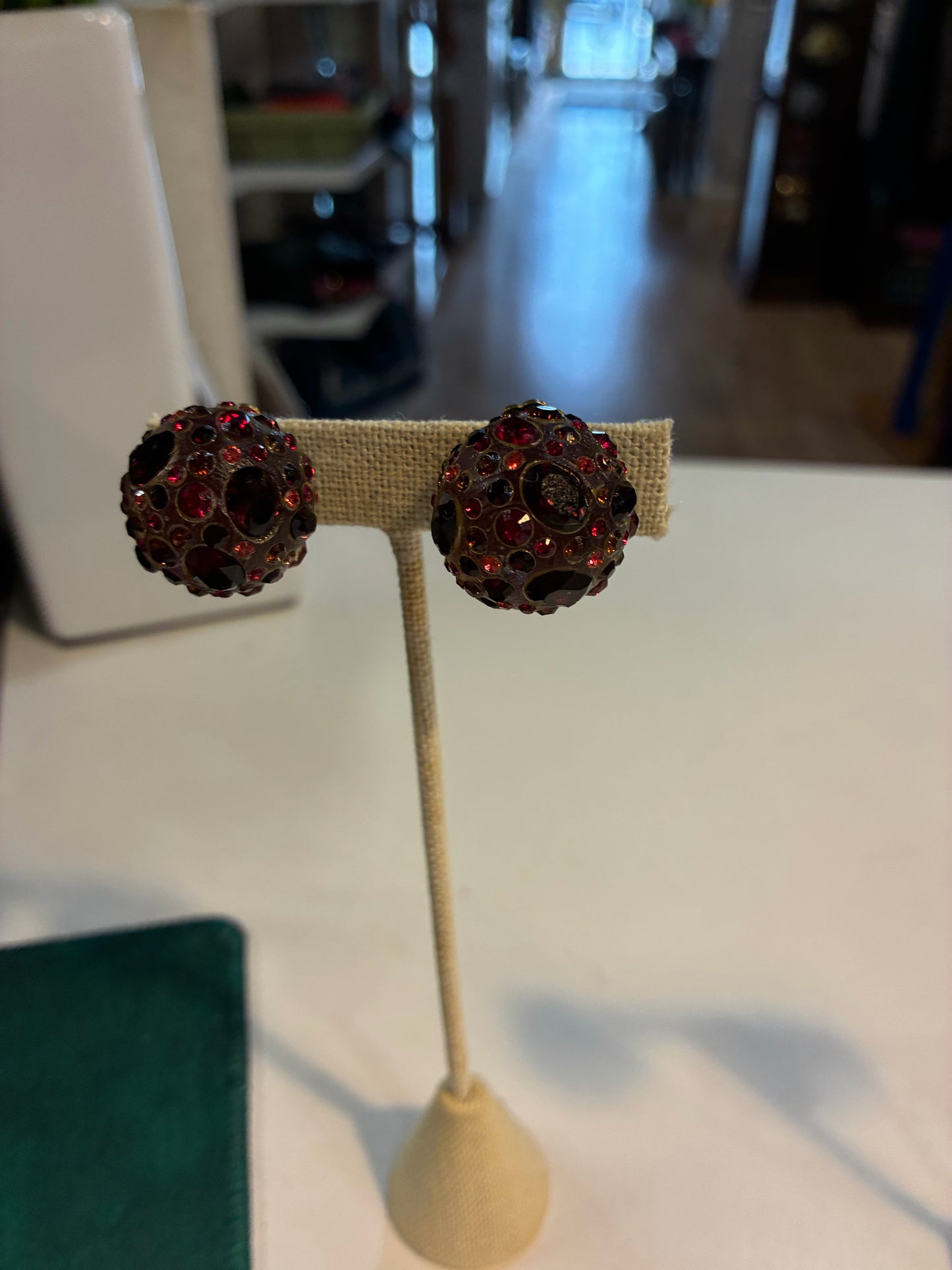 Alexis Bittar Clip On Red Rhinestone Earrings