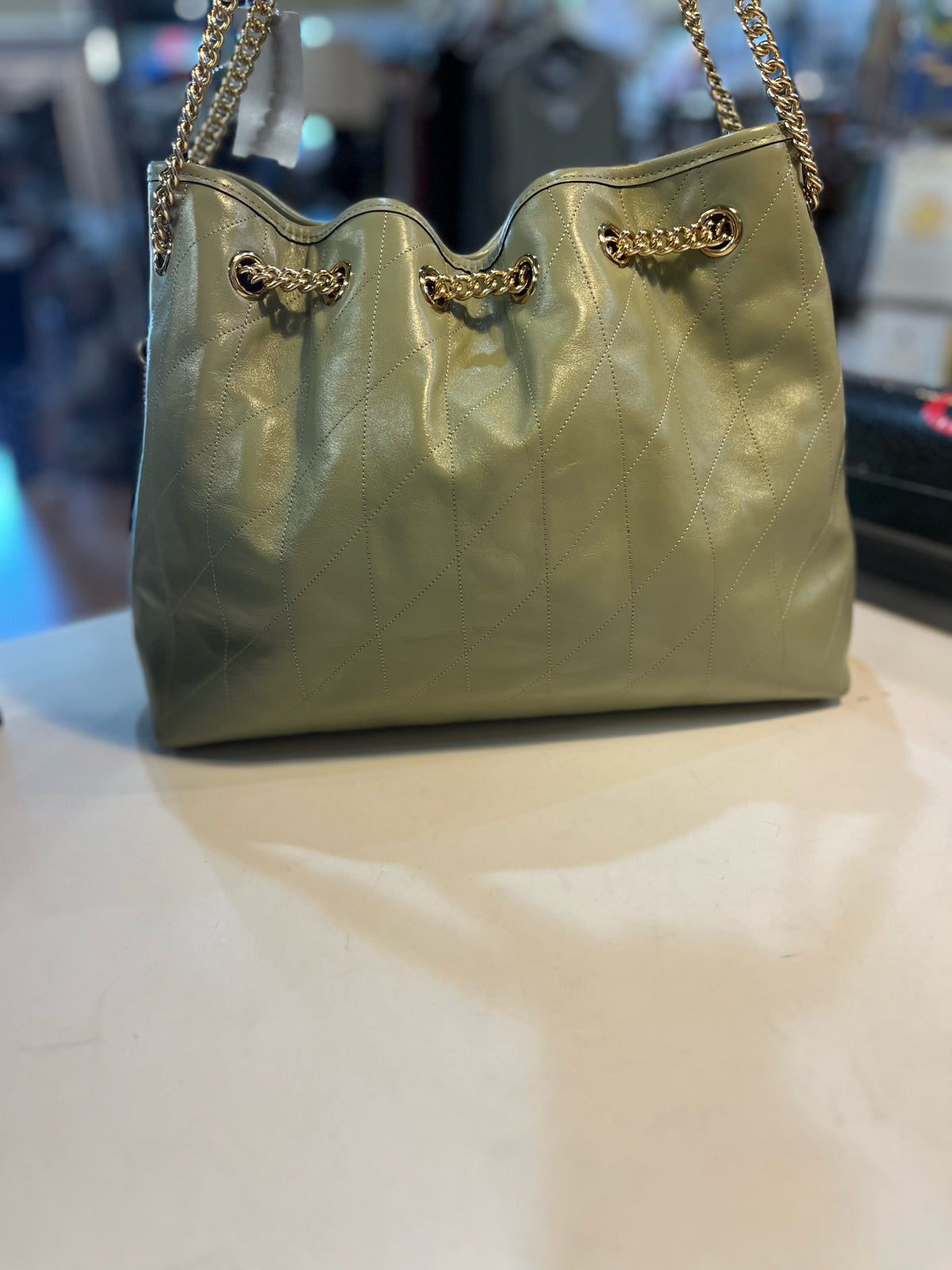 Coach Pistachio Green "Evelyn Quilting Shoulder" Handbag