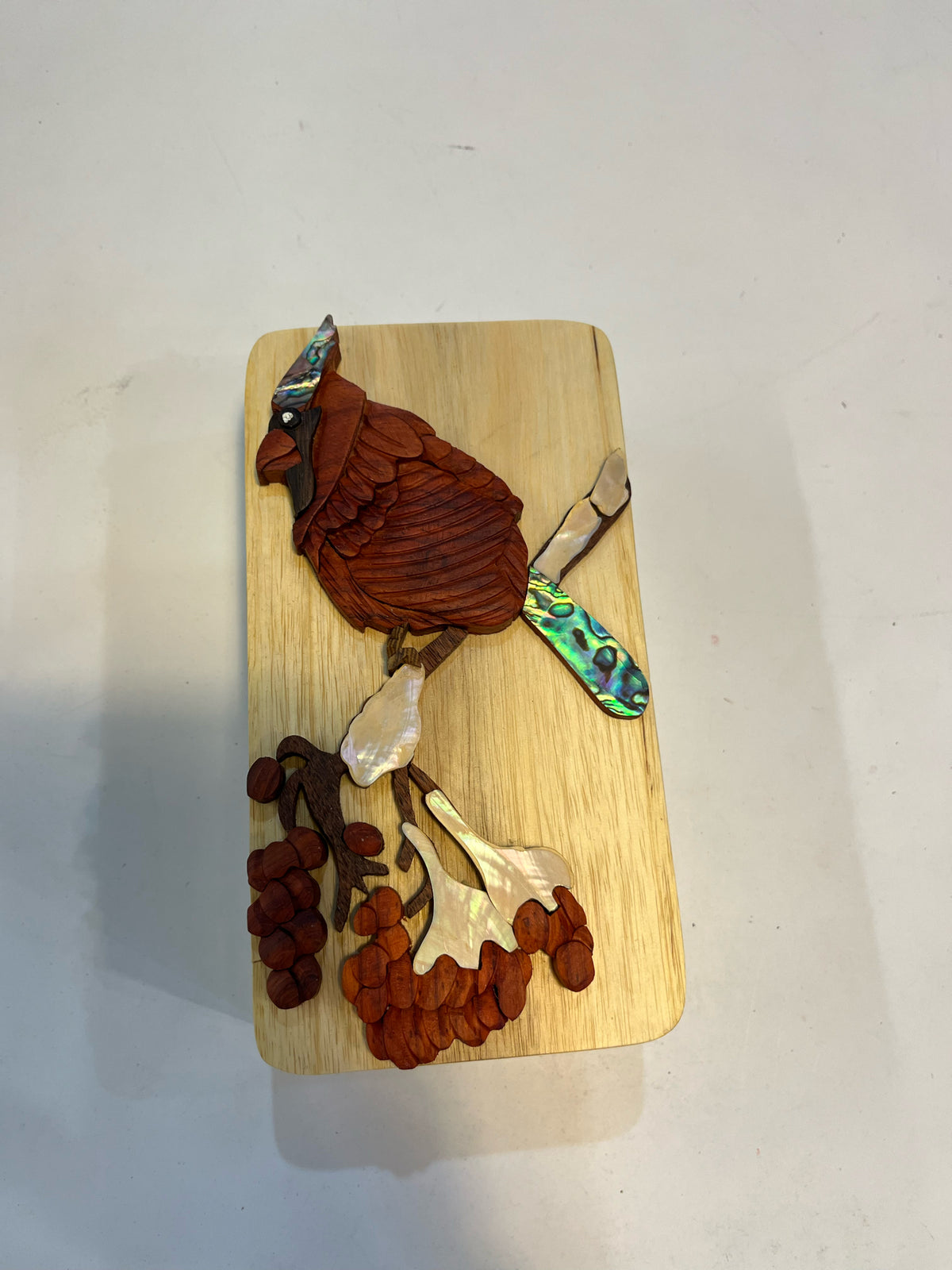 Carver Dan's "Cardinal w/ abalone inlay" Carved Puzzle Box