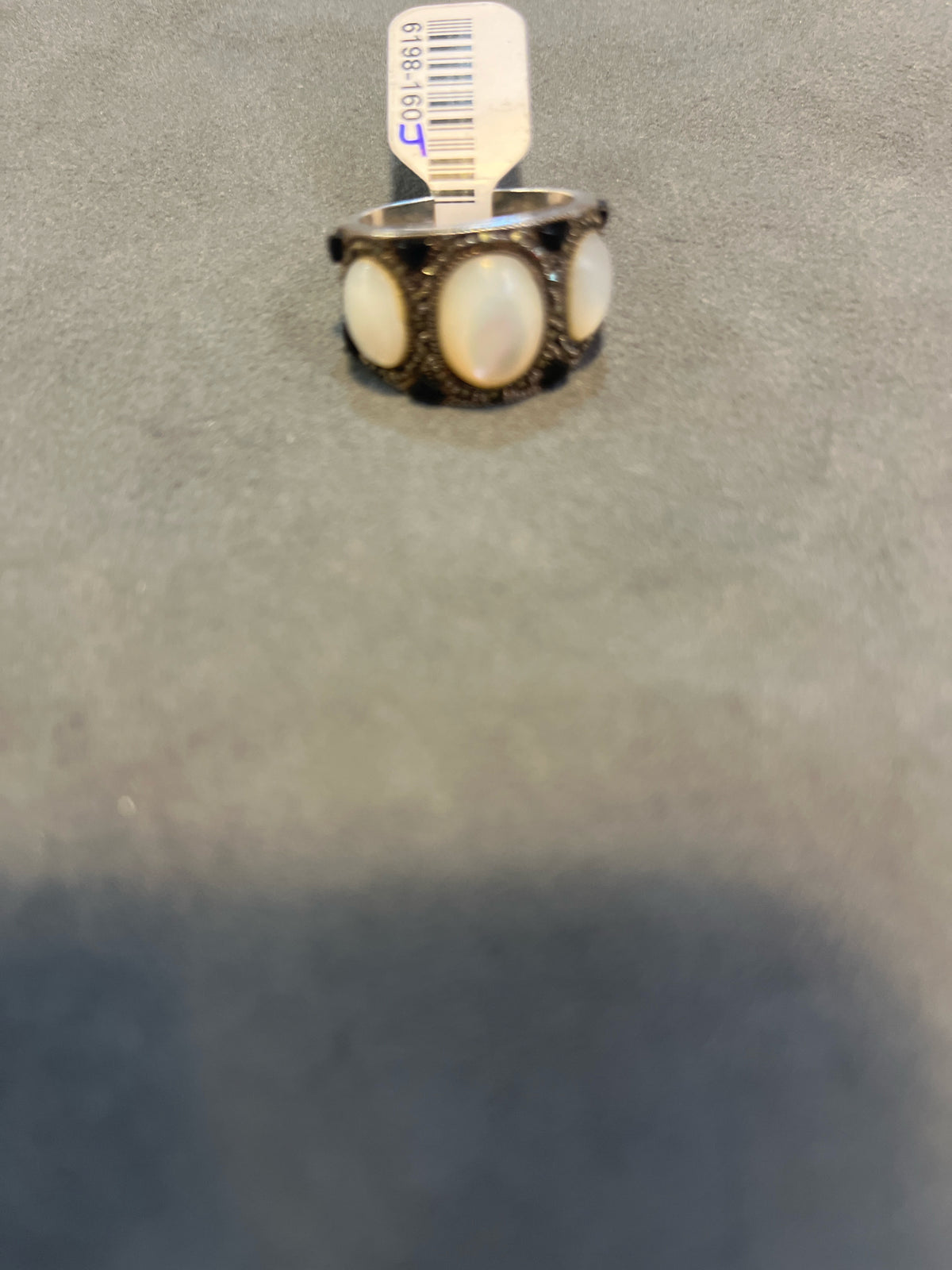 Art Deco Moon Stone, Black Onyx & Marcasite Sterling Silver Ring