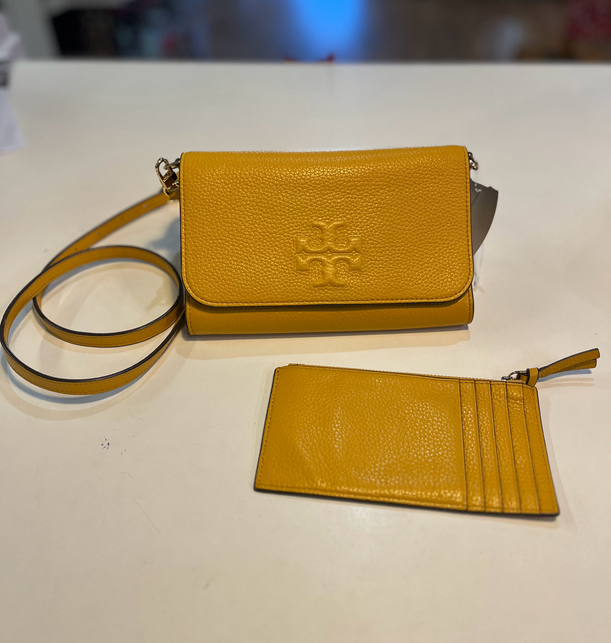 Tory Burch Mustard Yellow "Thea Flat" Wall Crossbody
