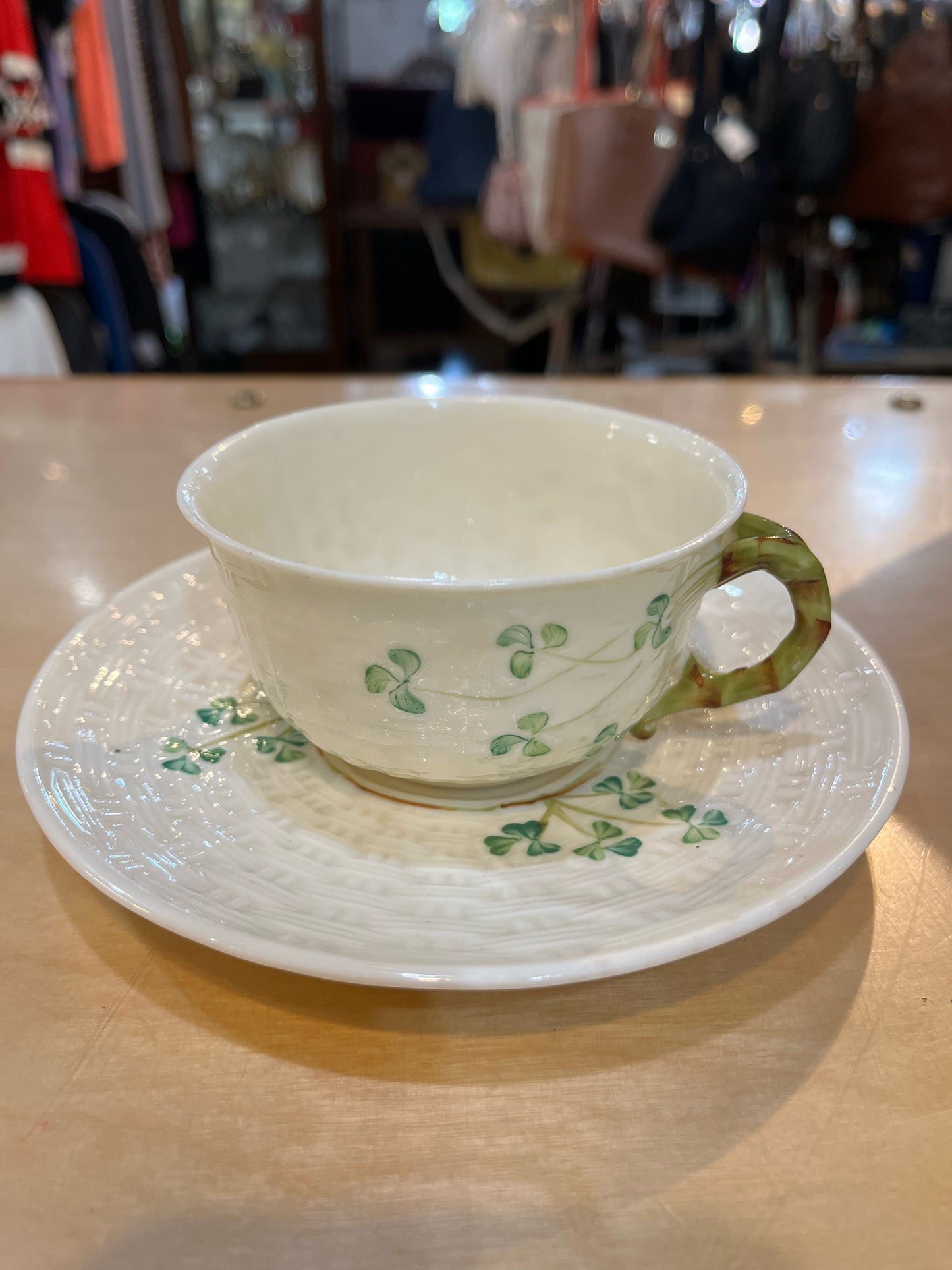 Beleek Ireland Shamrock Tea Cup & Saucer