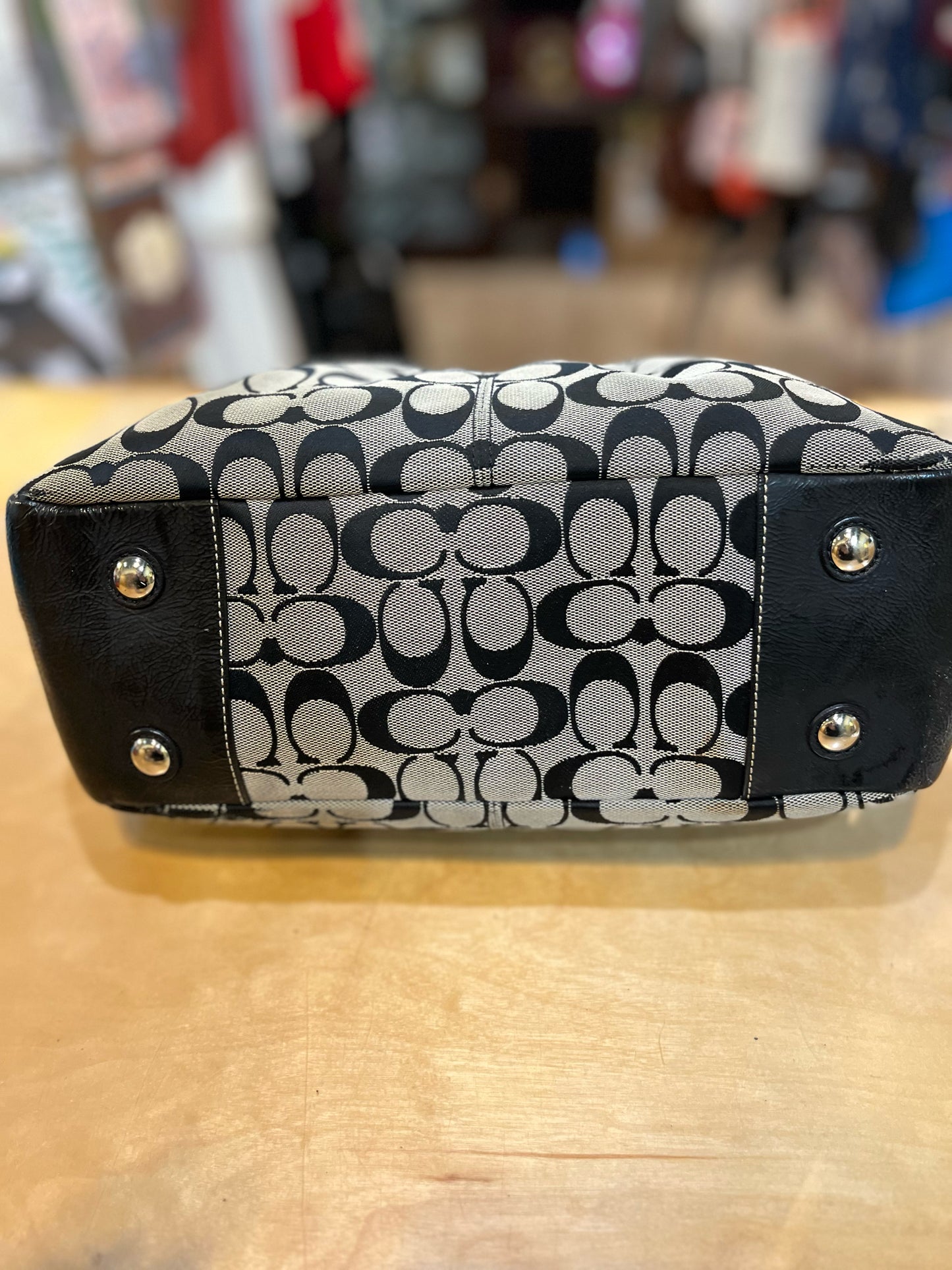 Coach Signature Black Canvas & Leather Handbag