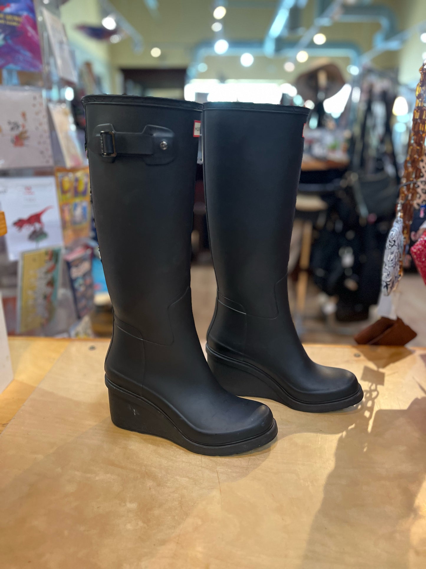 Hunter Matte Black Wedge Boots