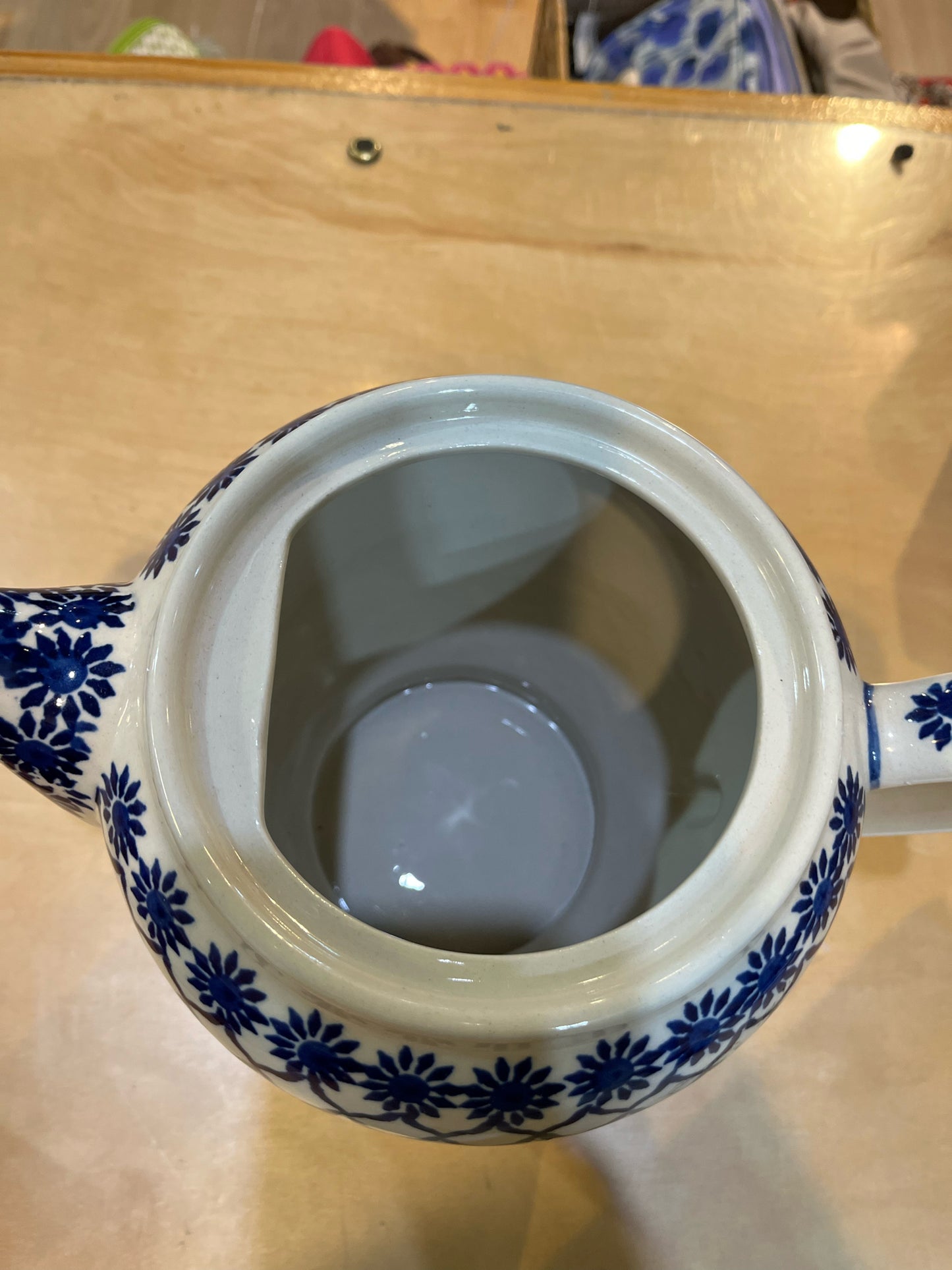 Boleslawiec Polish Pottery Teapot w/ blue bird top