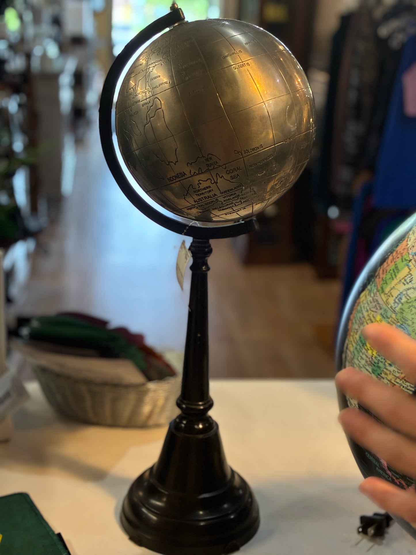 Tall Silver Globe On Stand