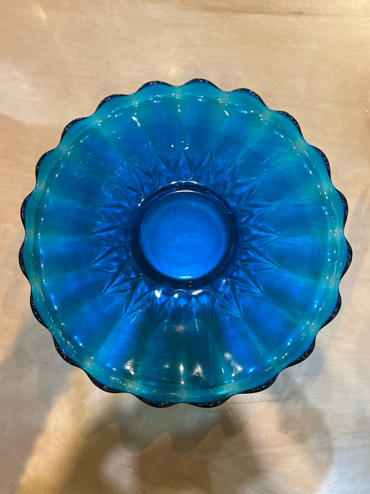 Vintage Blue Glass Cake Plate