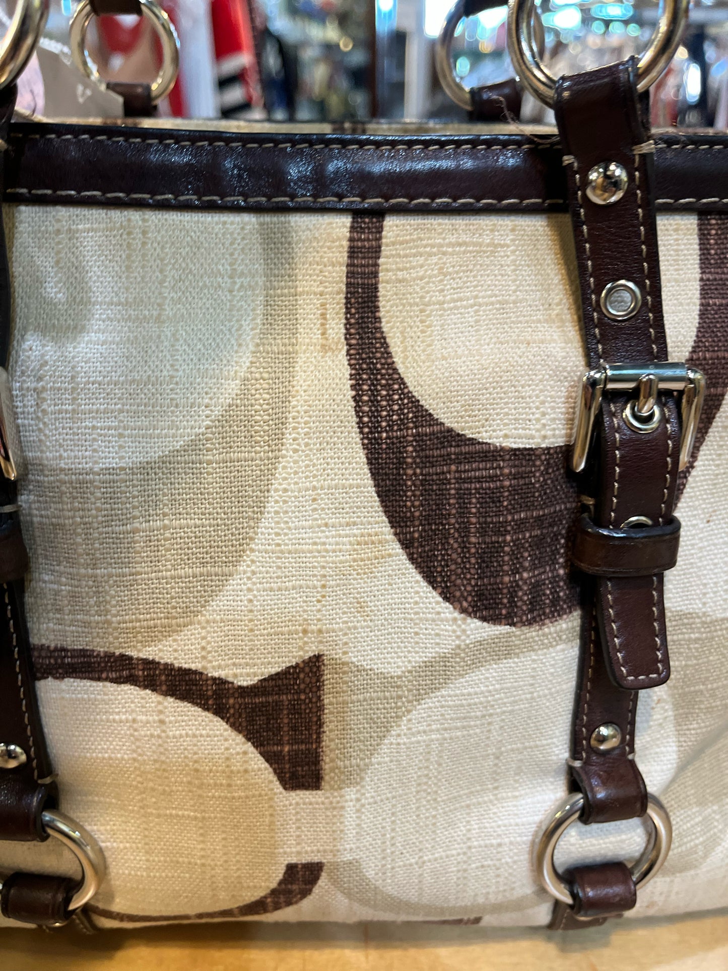 Coach Beige Signature “Gallery Tote” Handbag