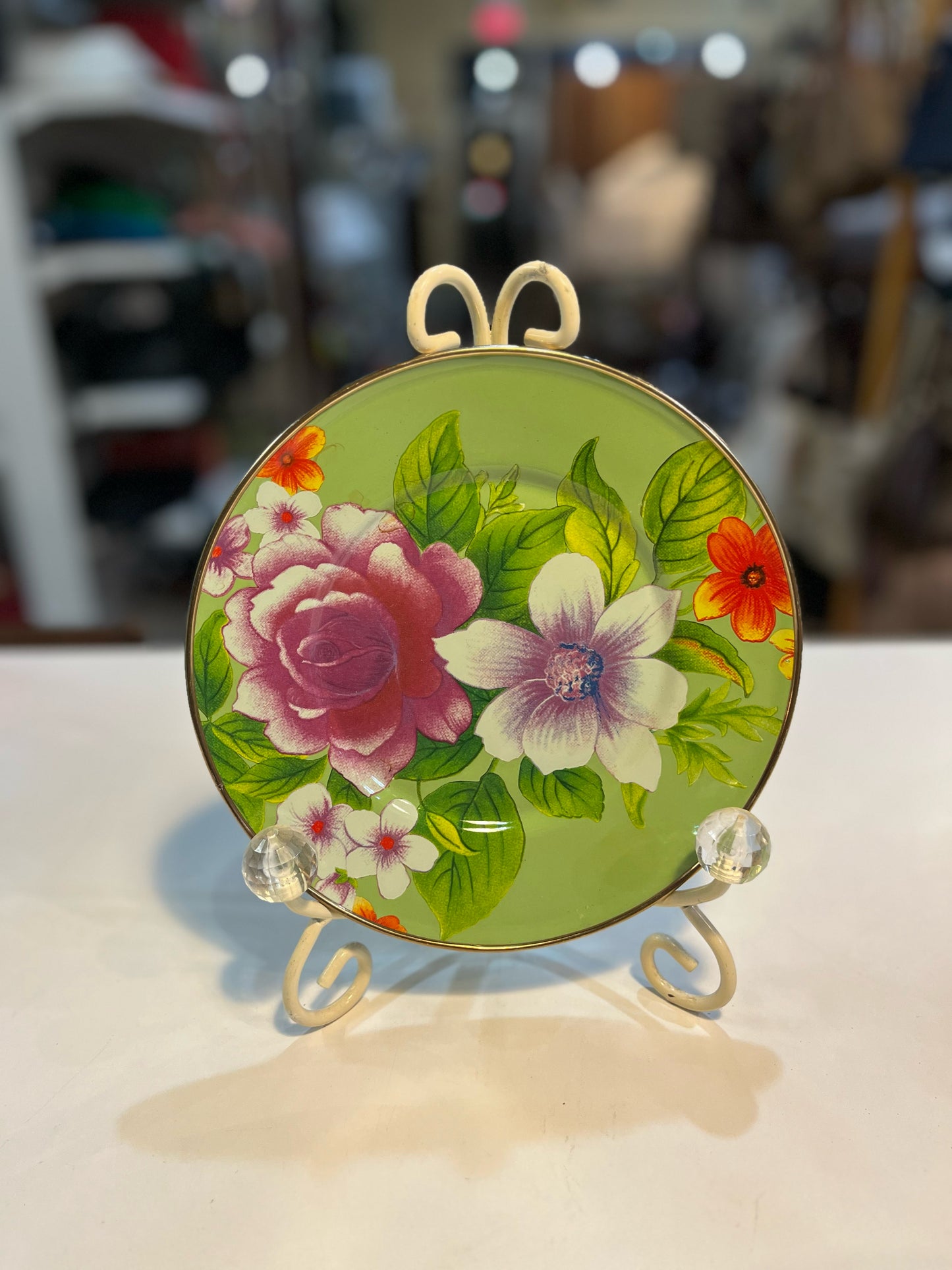 MacKenzie-Childs Green Flower Market 8" Enamel Plate