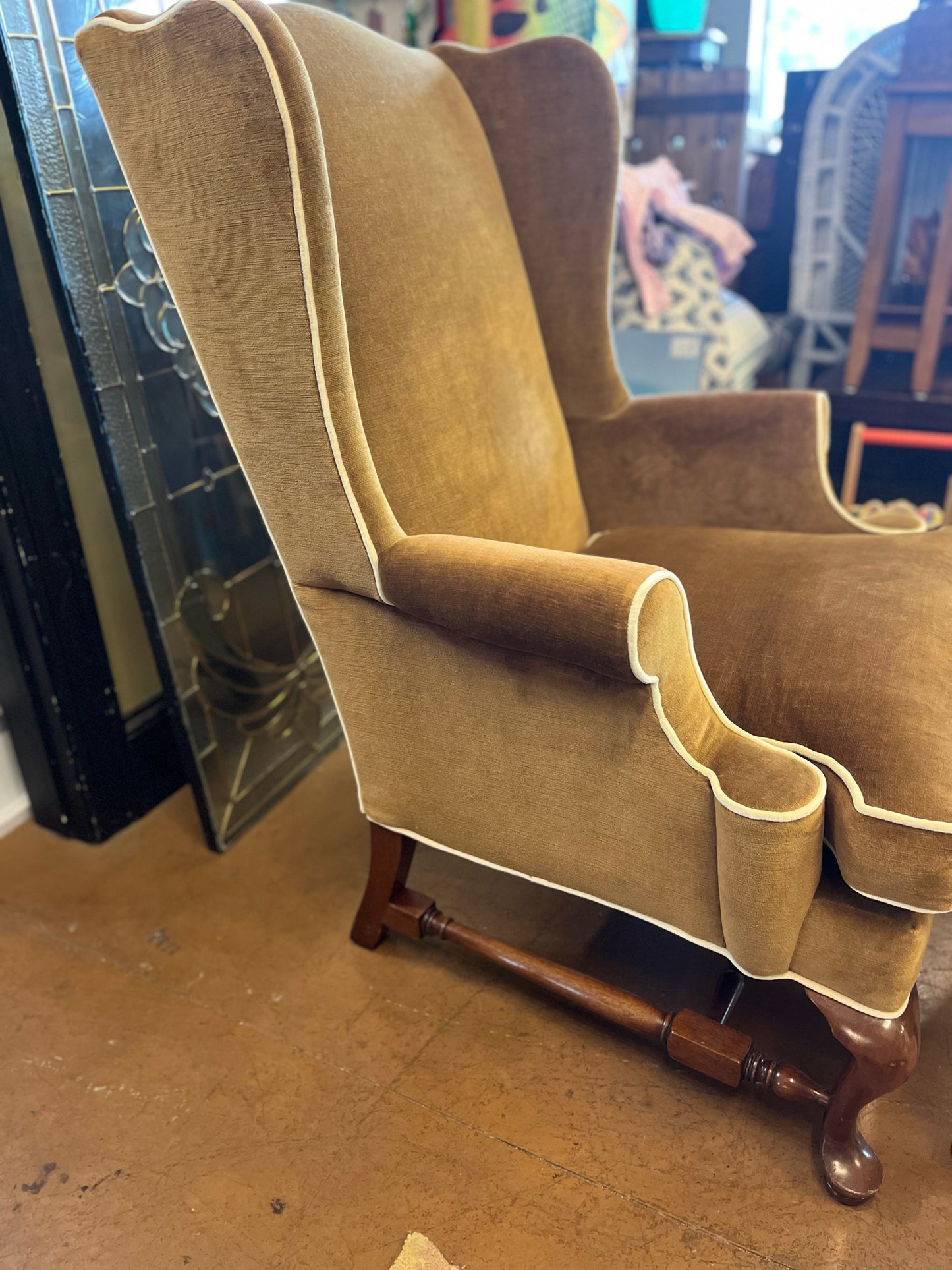Southwood & Co. Queen Anne Velvet Wingback Chair & Ottoman