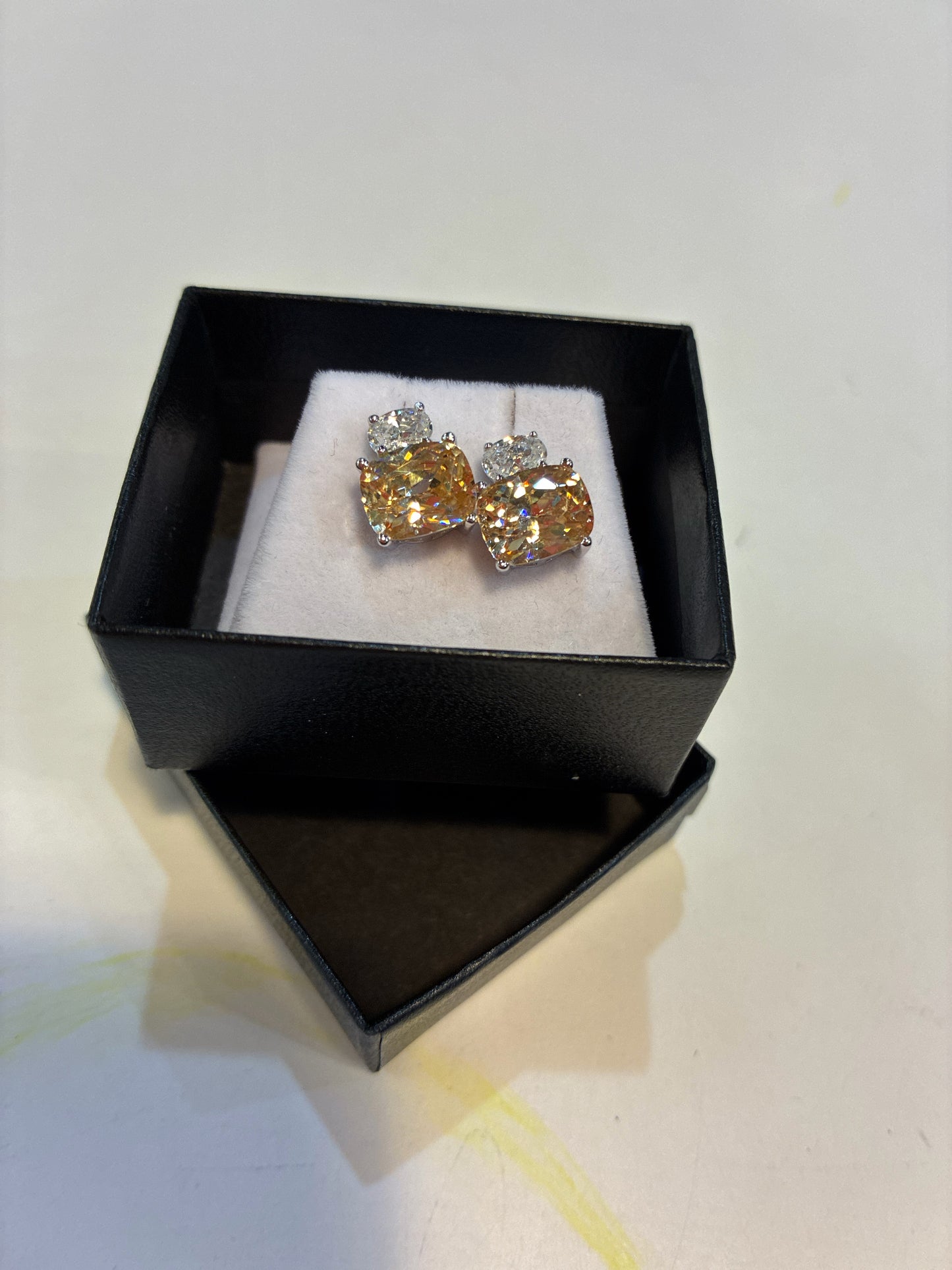 Simulated Imperial Topaz & CZ Sterling Silver Stud Earrings