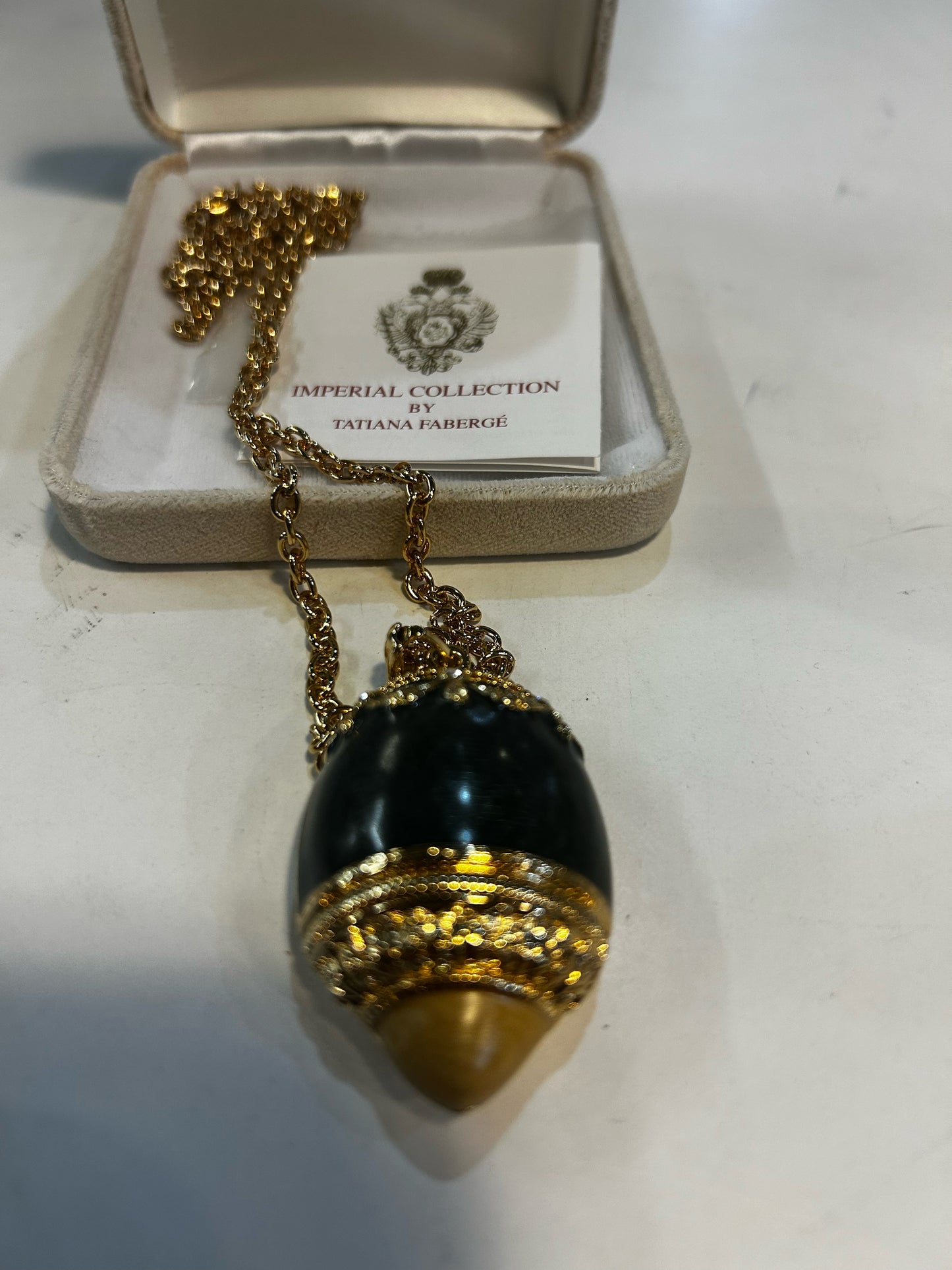 Tatiana Faberge Imperial Collection Enamel Egg Locket Necklace