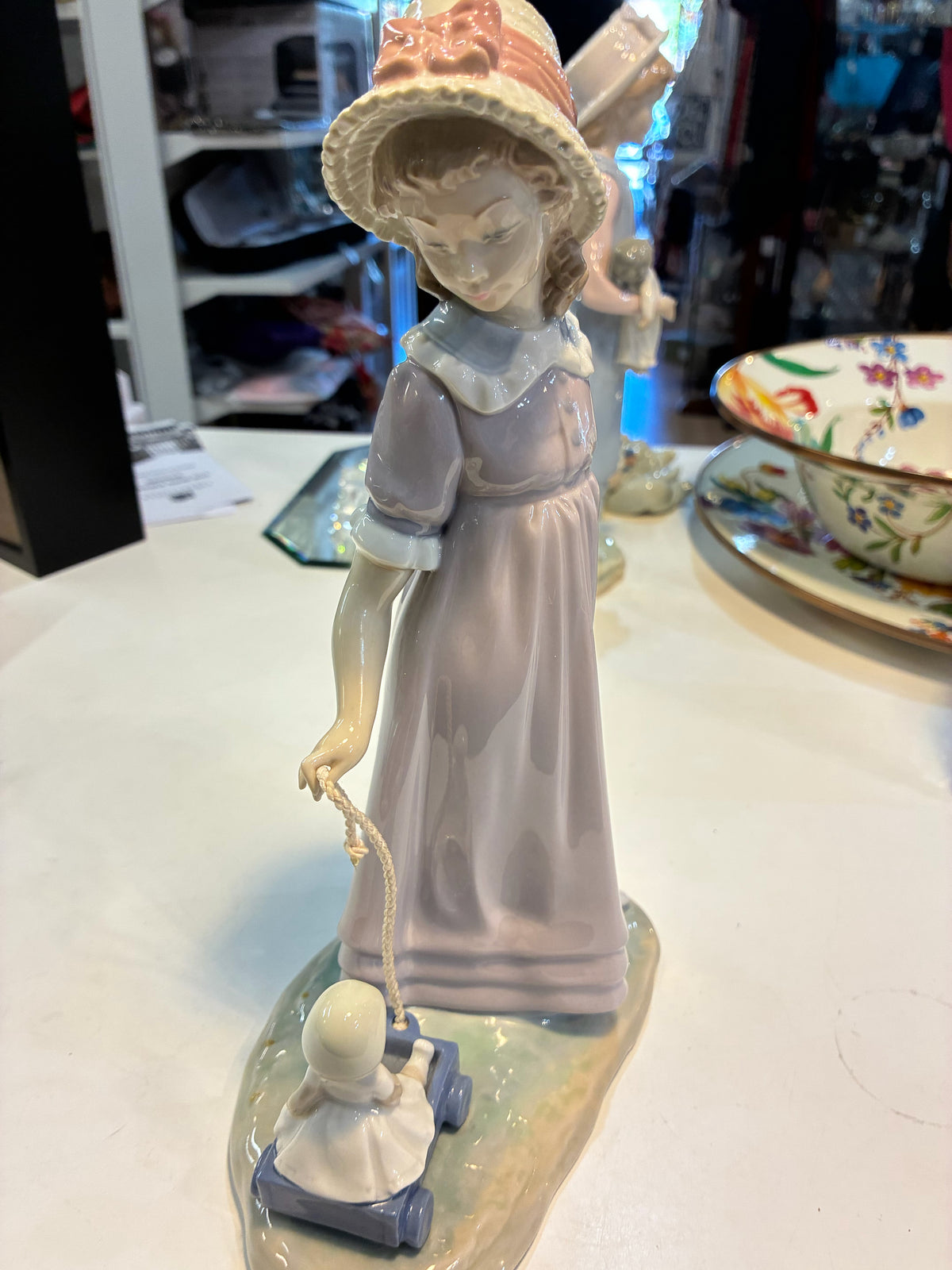 Lladro #5044 "Girl with Toy Wagon/Pulling Doll"