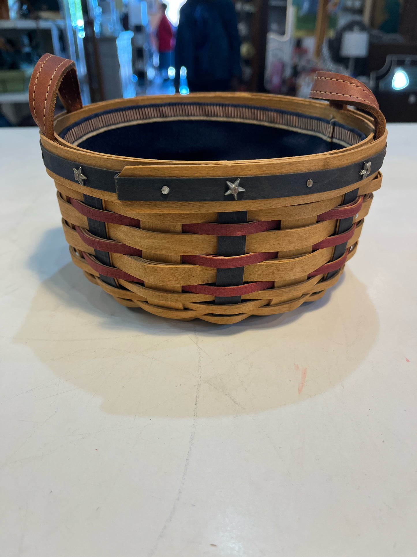 Round Red, White, and Blue Longaberger Basket w/ Star Studs