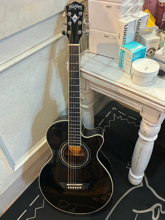 Washburn Acoustic Electric Festival Guitar black with MOP inlay