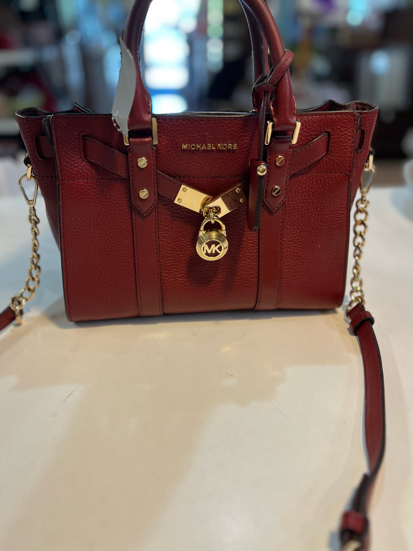 MIchael Kors Burgundy Gold Paddlock Handbag