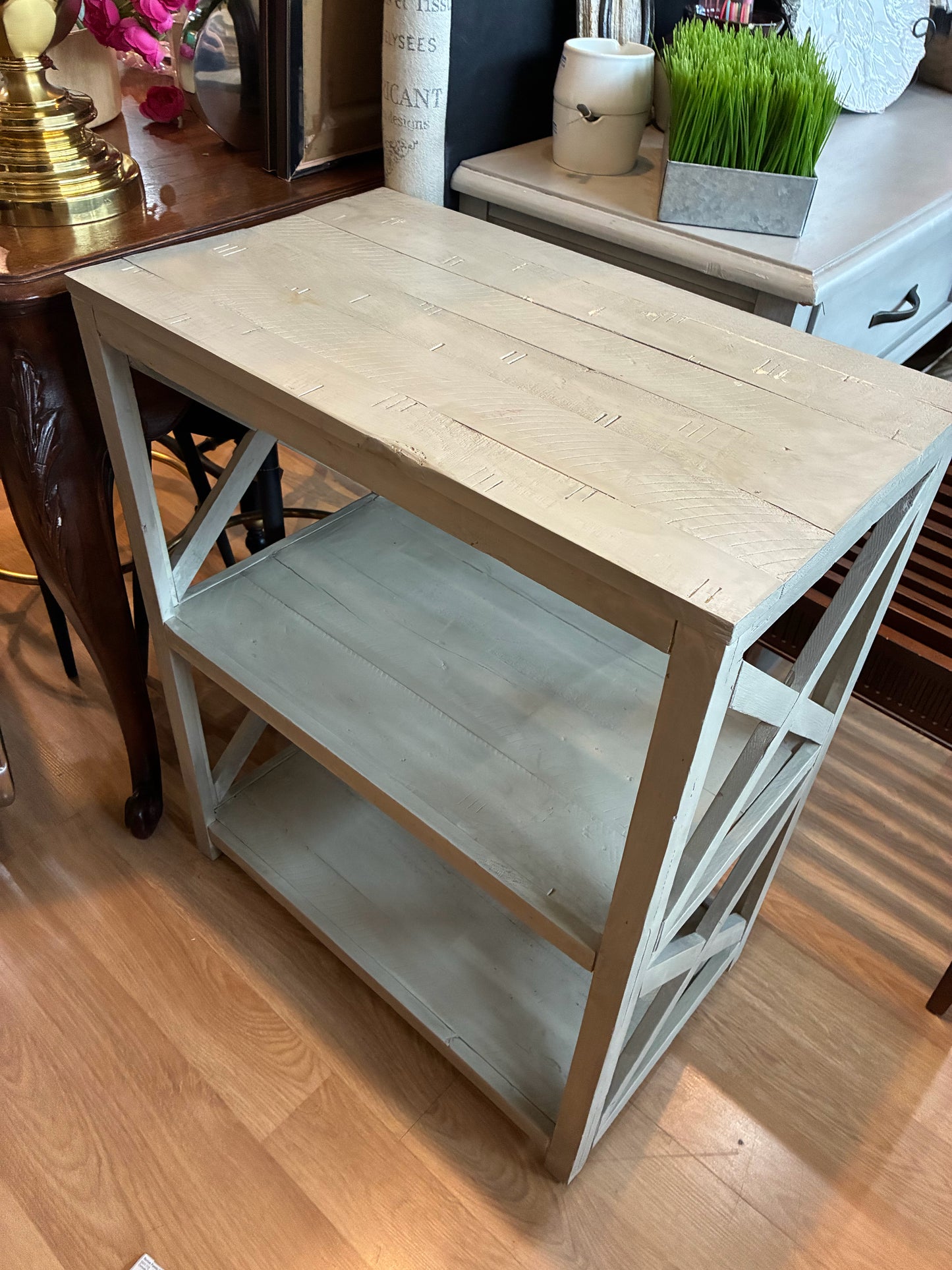 Gray Two-Tiered Bookshelf