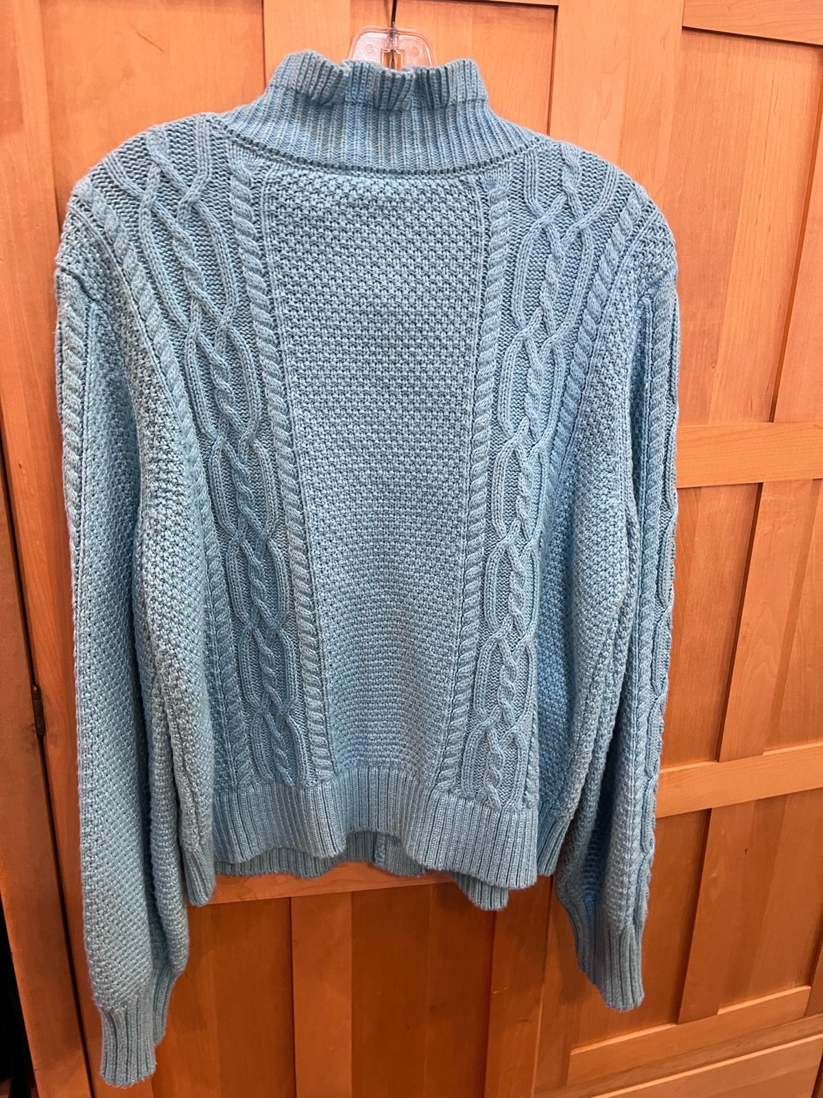 TALBOTS Teal Cardigan with Ruffle Neck Rhinestone Buttons