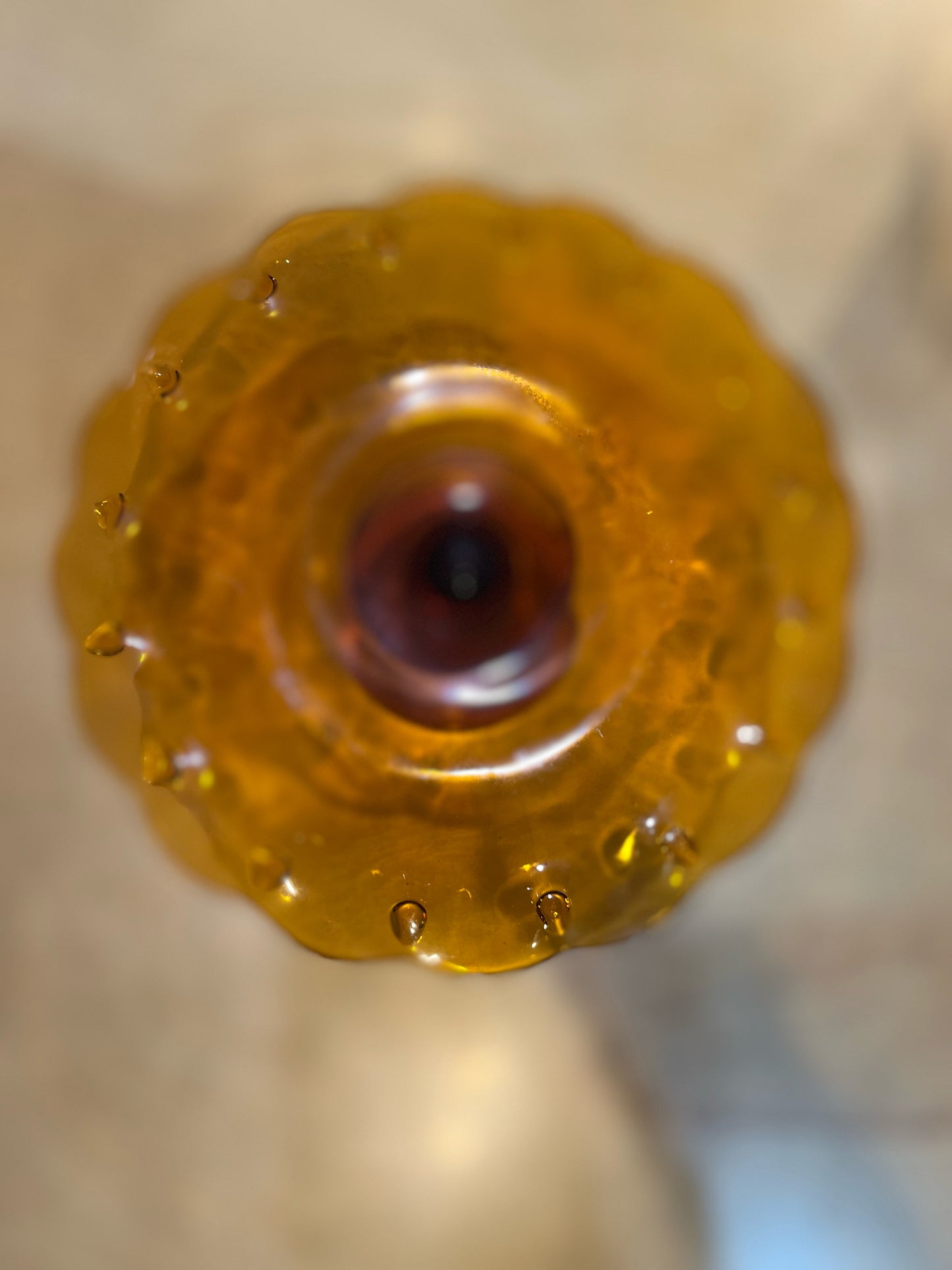 Vintage Indian Glass Amber Pedestal Cake Stand in the Teardrop pattern