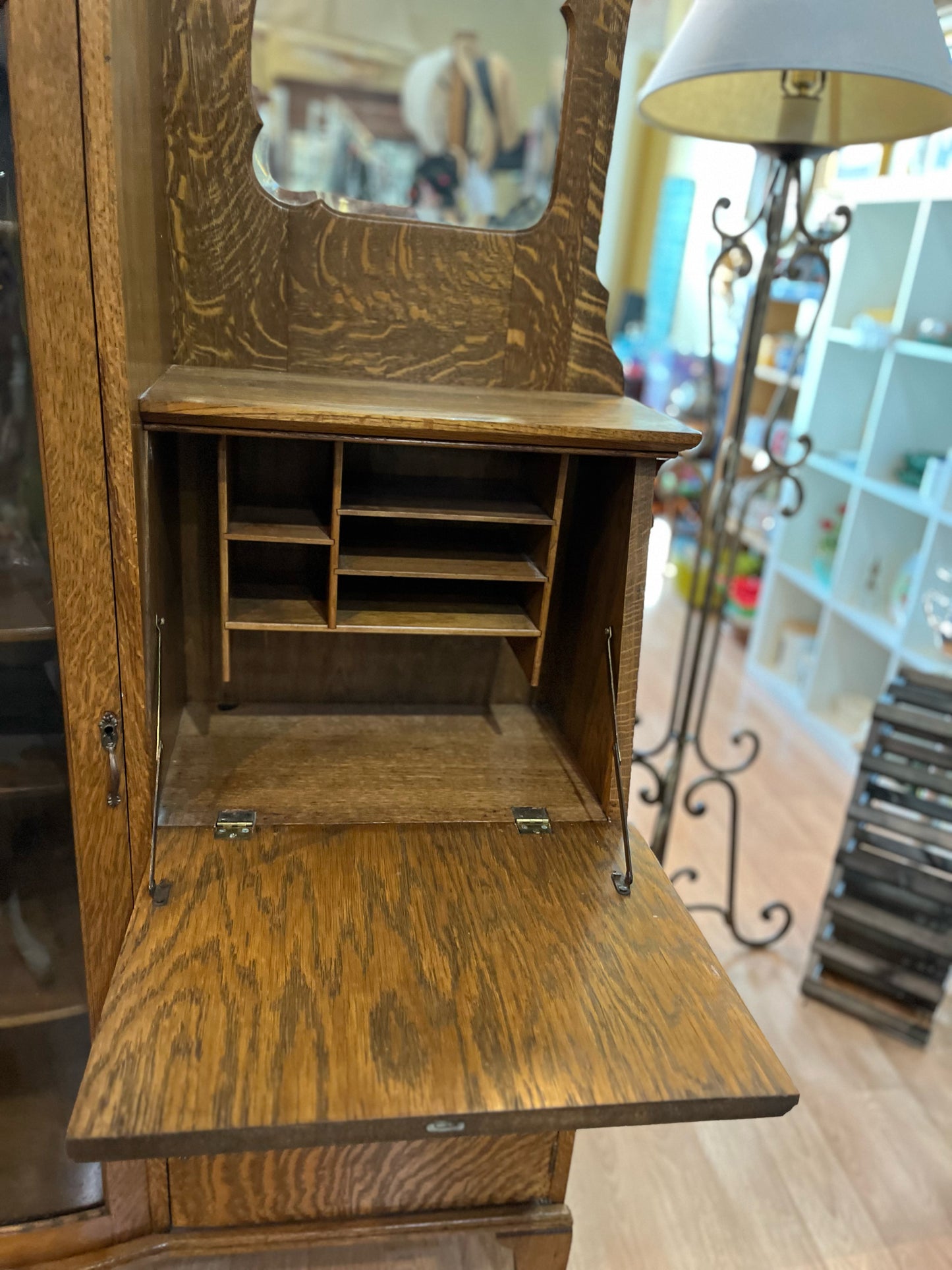 Antique Larking Tiger Oak Side-by-Side Secretary Desk