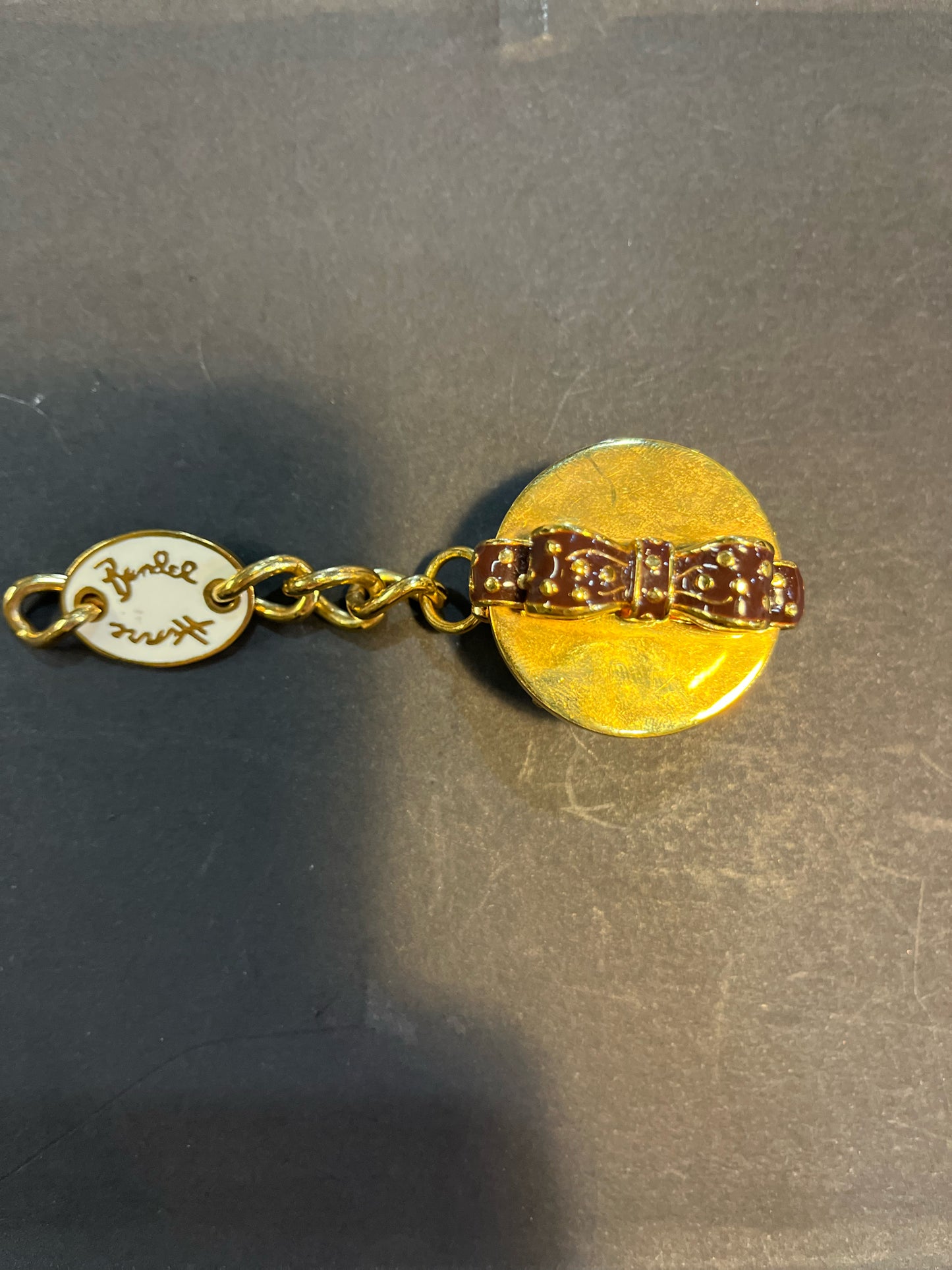 Henri Bendel Brown & White Hatbox Pillbox Keychain