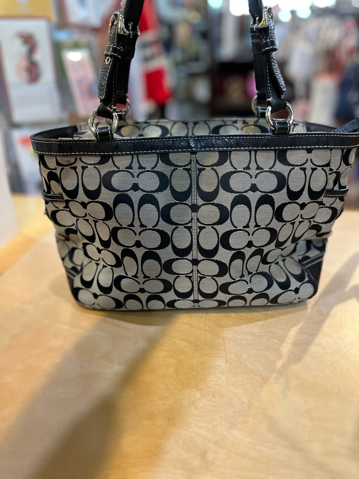 Coach Signature Black Canvas & Leather Handbag
