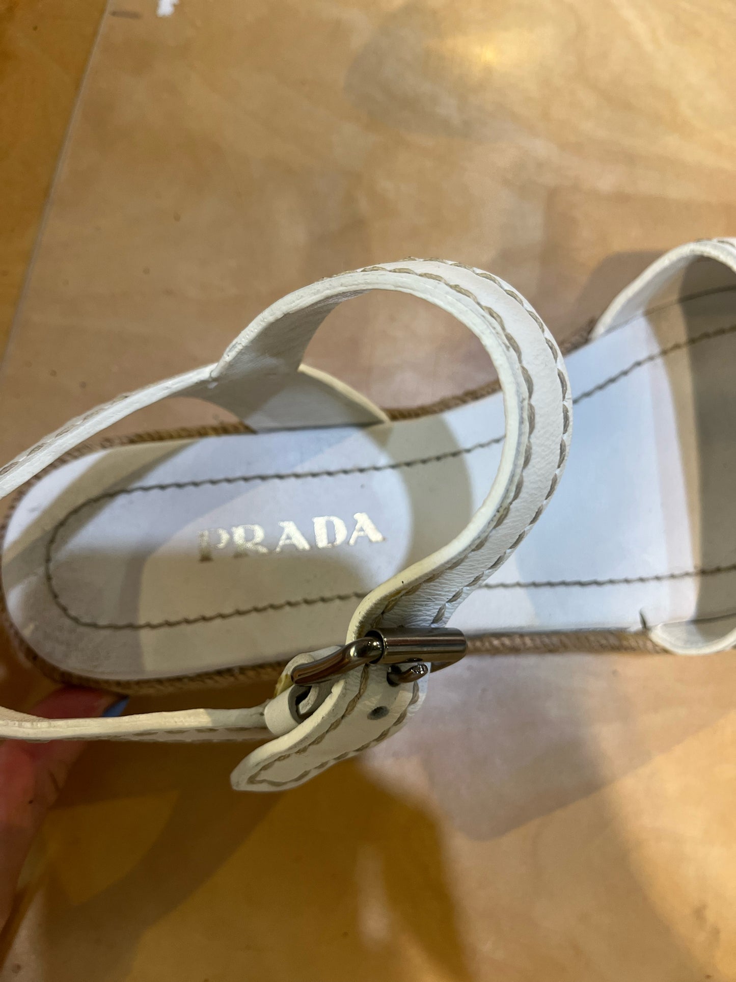 Prada White Leather Espadrille Sandals