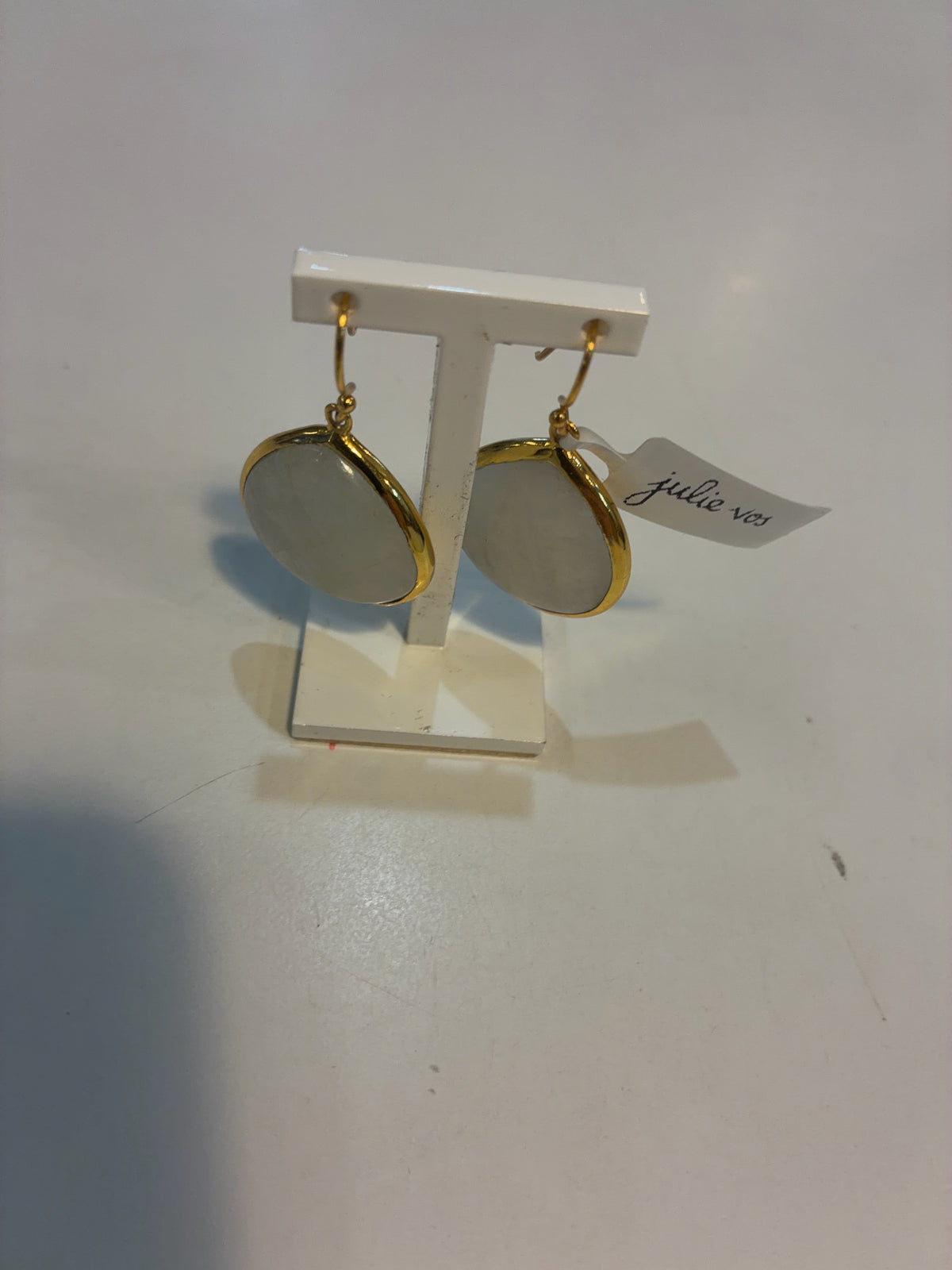 julie vos large gold tone & white pear shaped earring