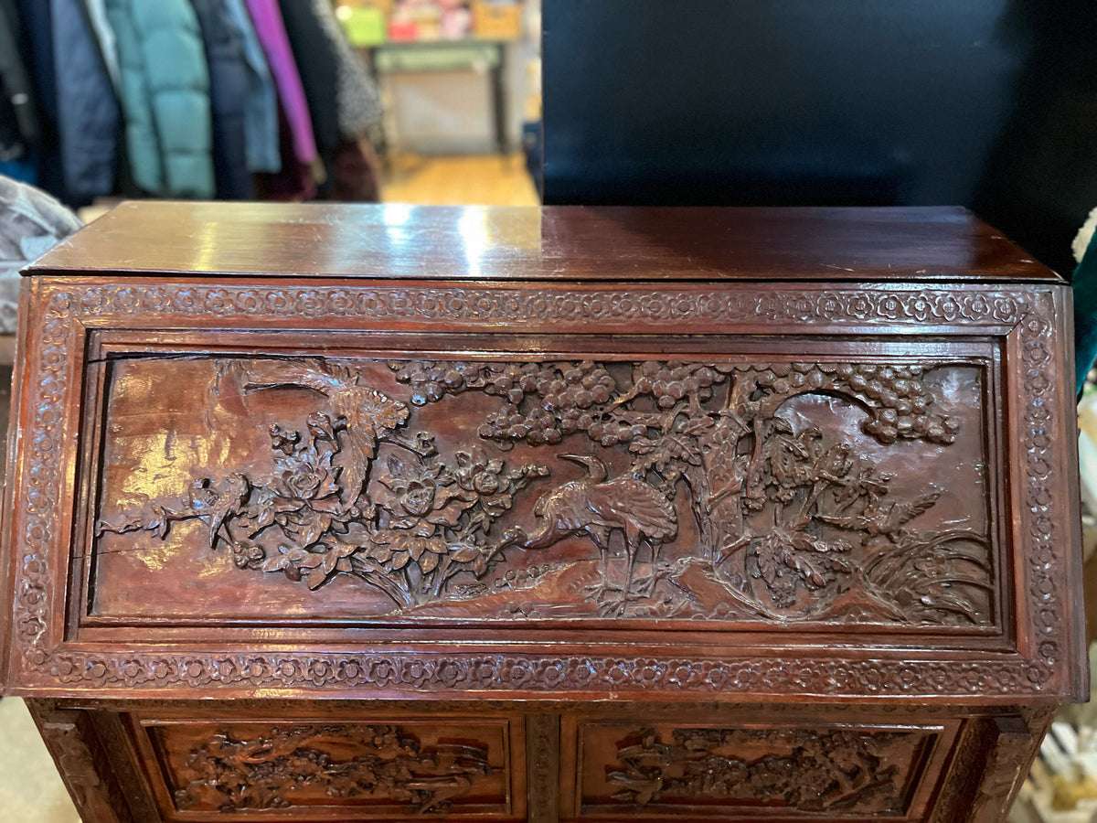 Ornate Asian Carved 5 Drawer Secretary PICKUP ONLY