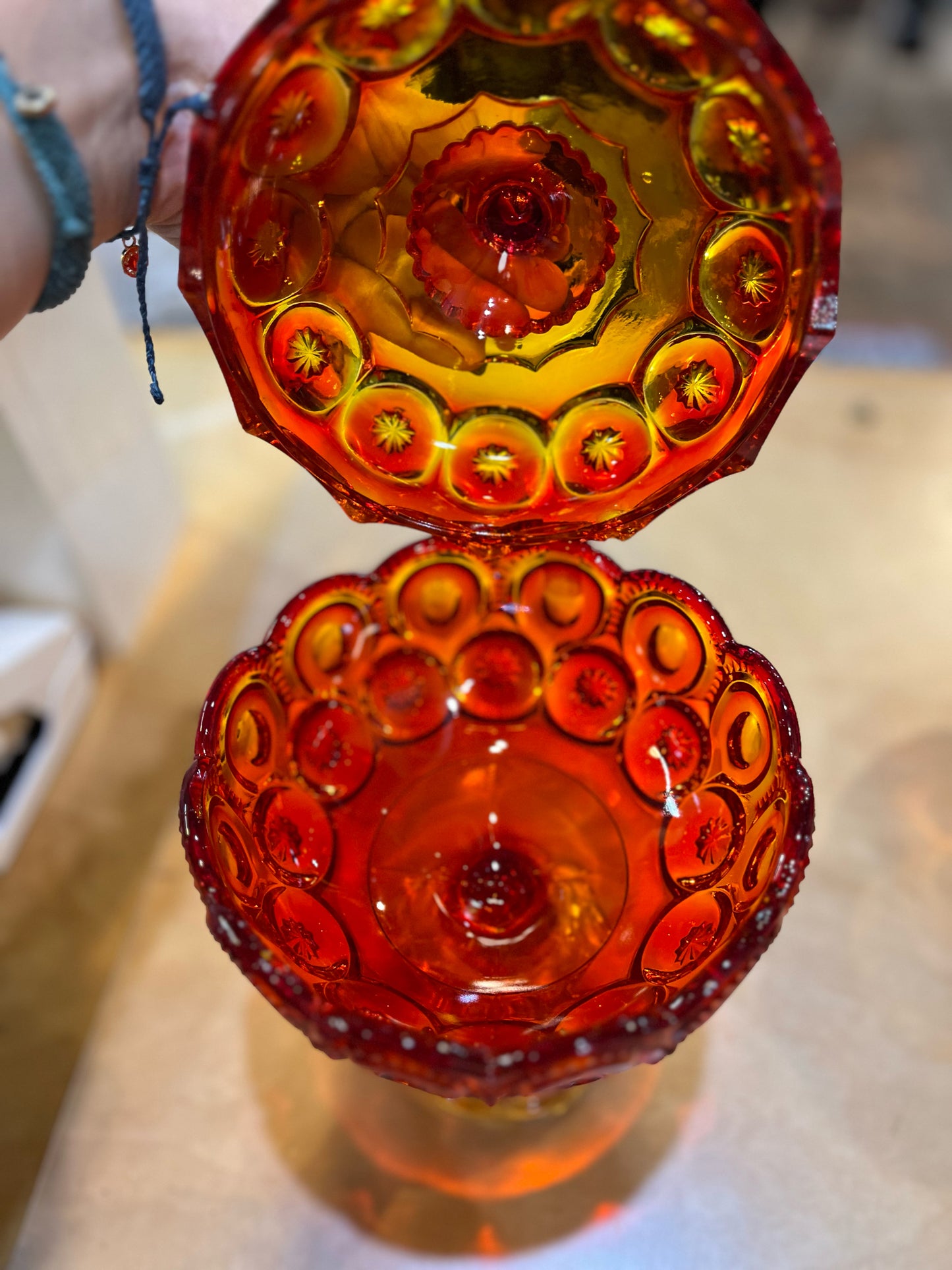 L.E. Smith Red & Yellow Candy Jar