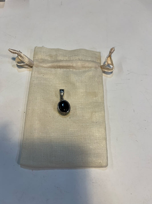 925 SS Onyx w/ Multi-Stone Border Pendant