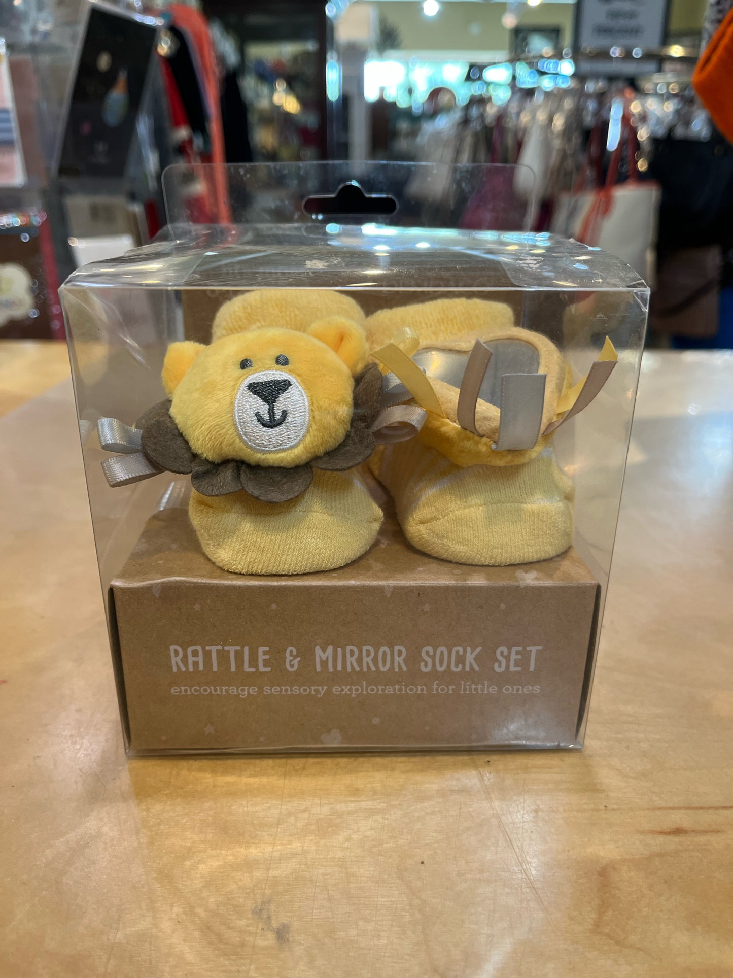 Yellow Lion Baby Rattle & Mirror Set